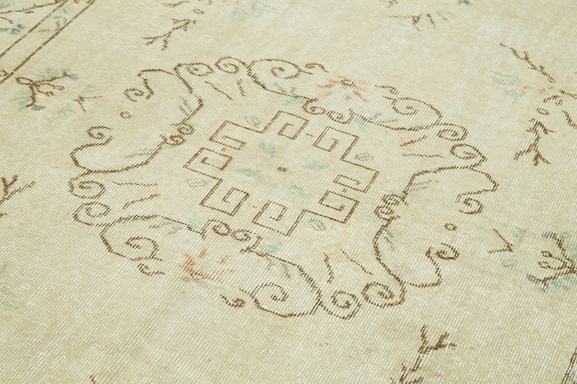 Vintage Bej Eskitme Pamuk Yün El Dokuma Halısı 160x290 Agacan