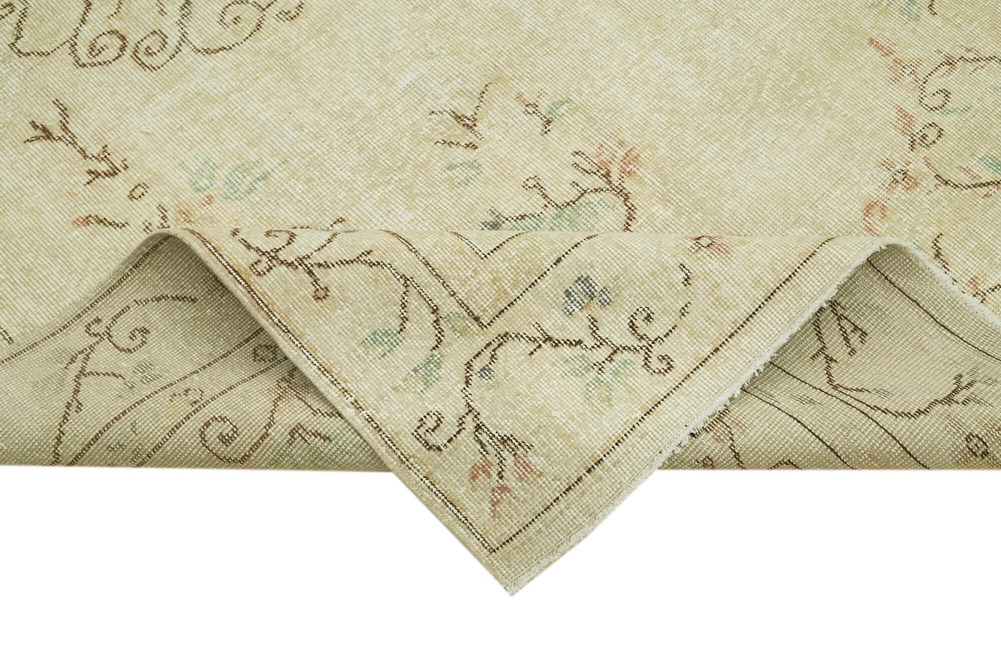 Vintage Bej Eskitme Pamuk Yün El Dokuma Halısı 160x290 Agacan