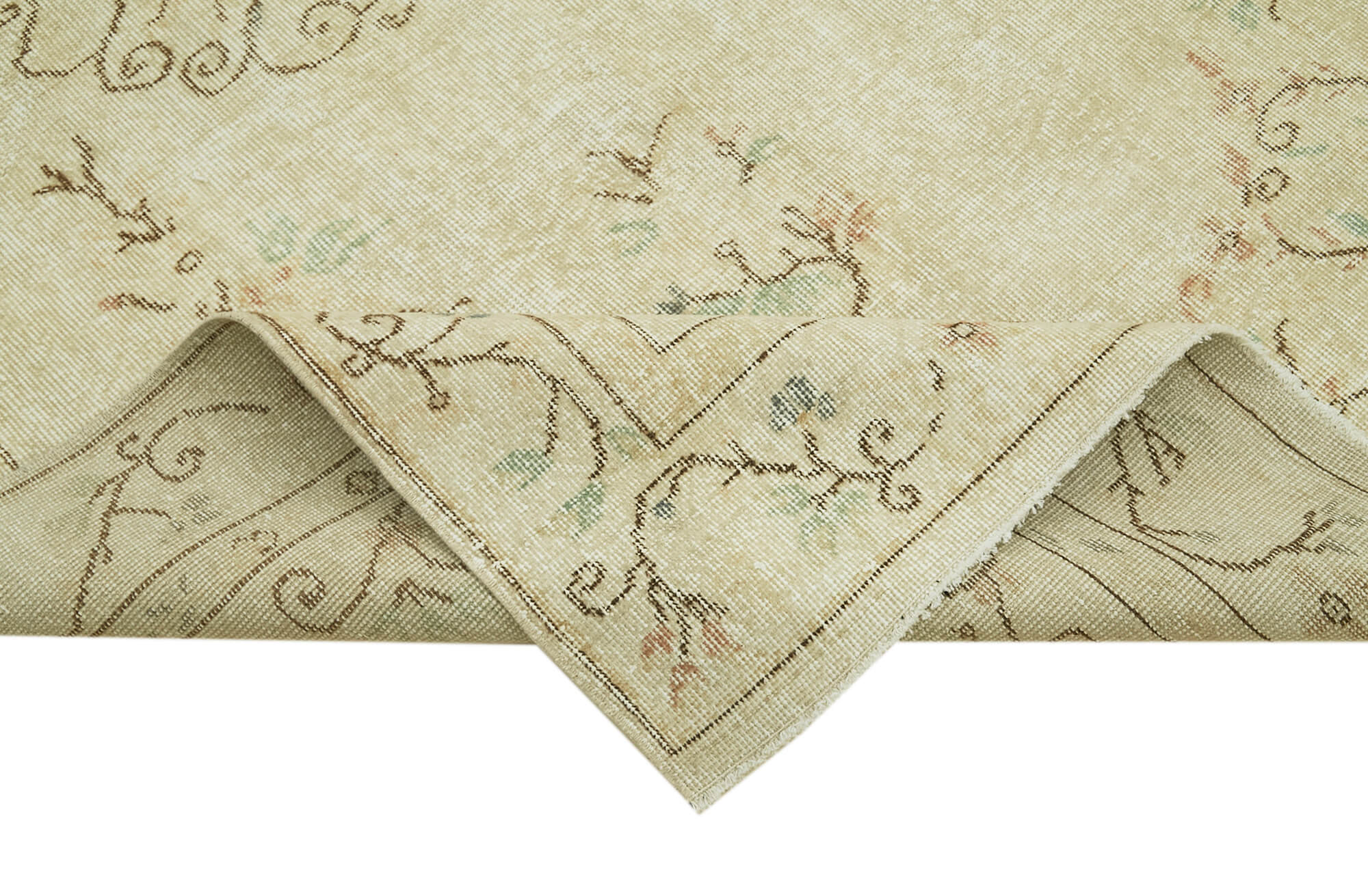 Vintage Bej Eskitme Pamuk Yün El Dokuma Halısı 160x290 Agacan