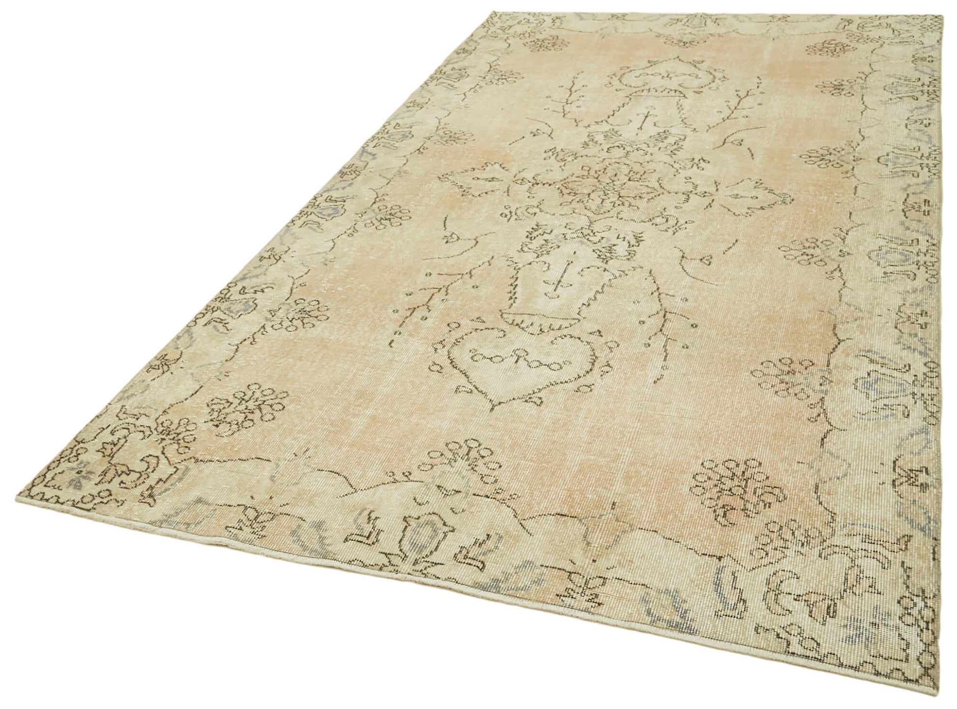 Vintage Bej Eskitme Pamuk Yün El Dokuma Halısı 165x281 Agacan