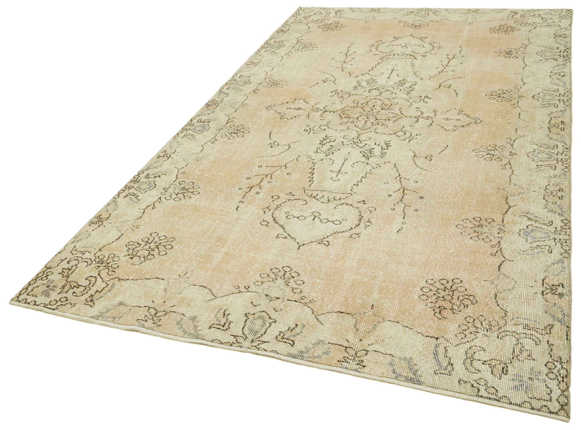 Vintage Bej Eskitme Pamuk Yün El Dokuma Halısı 165x281 Agacan