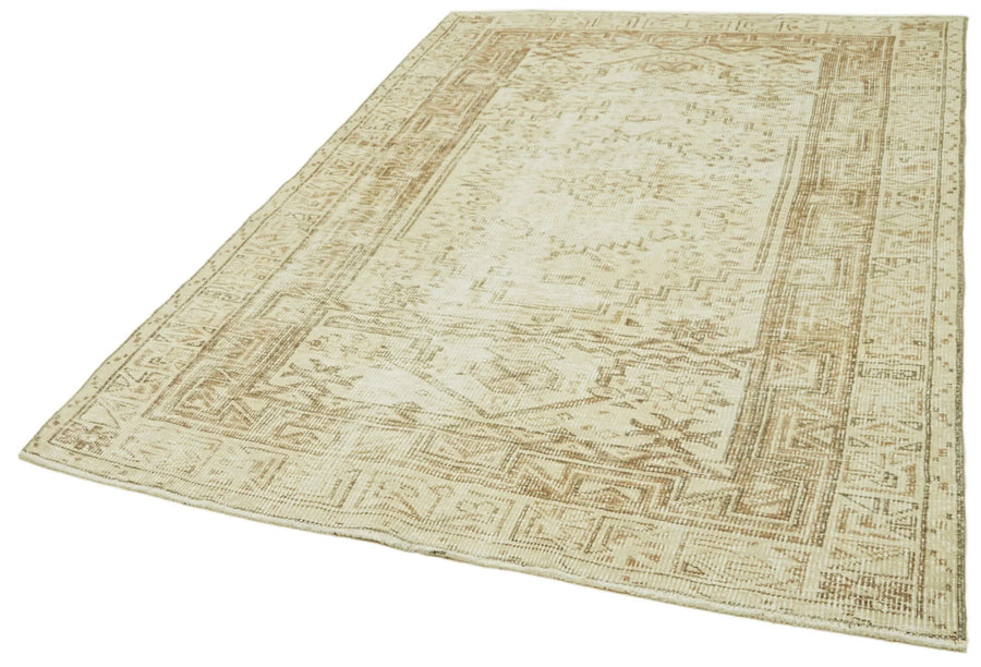 Vintage Bej Eskitme Pamuk Yün El Dokuma Halısı 159x250 Agacan