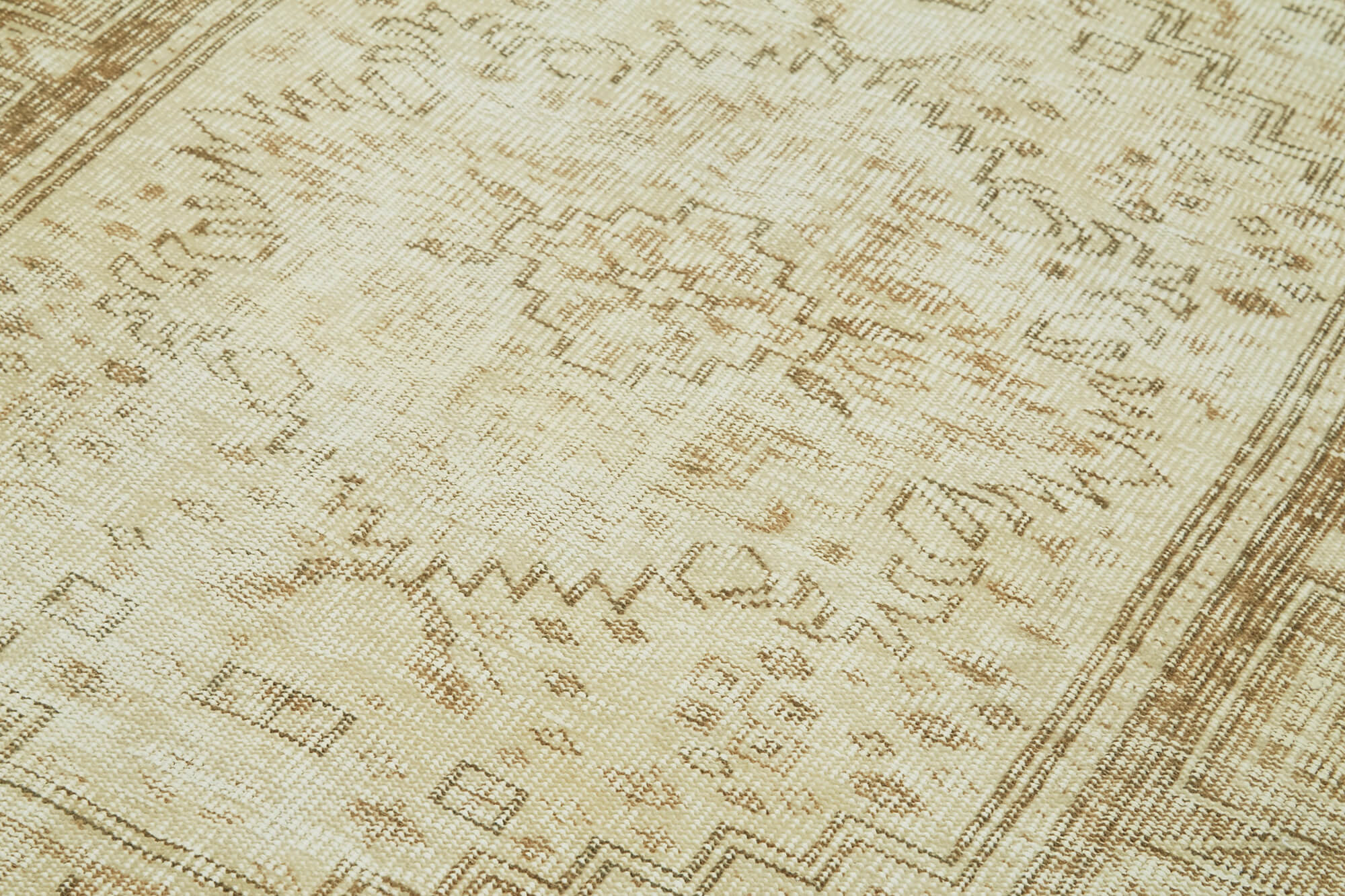 Vintage Bej Eskitme Pamuk Yün El Dokuma Halısı 159x250 Agacan