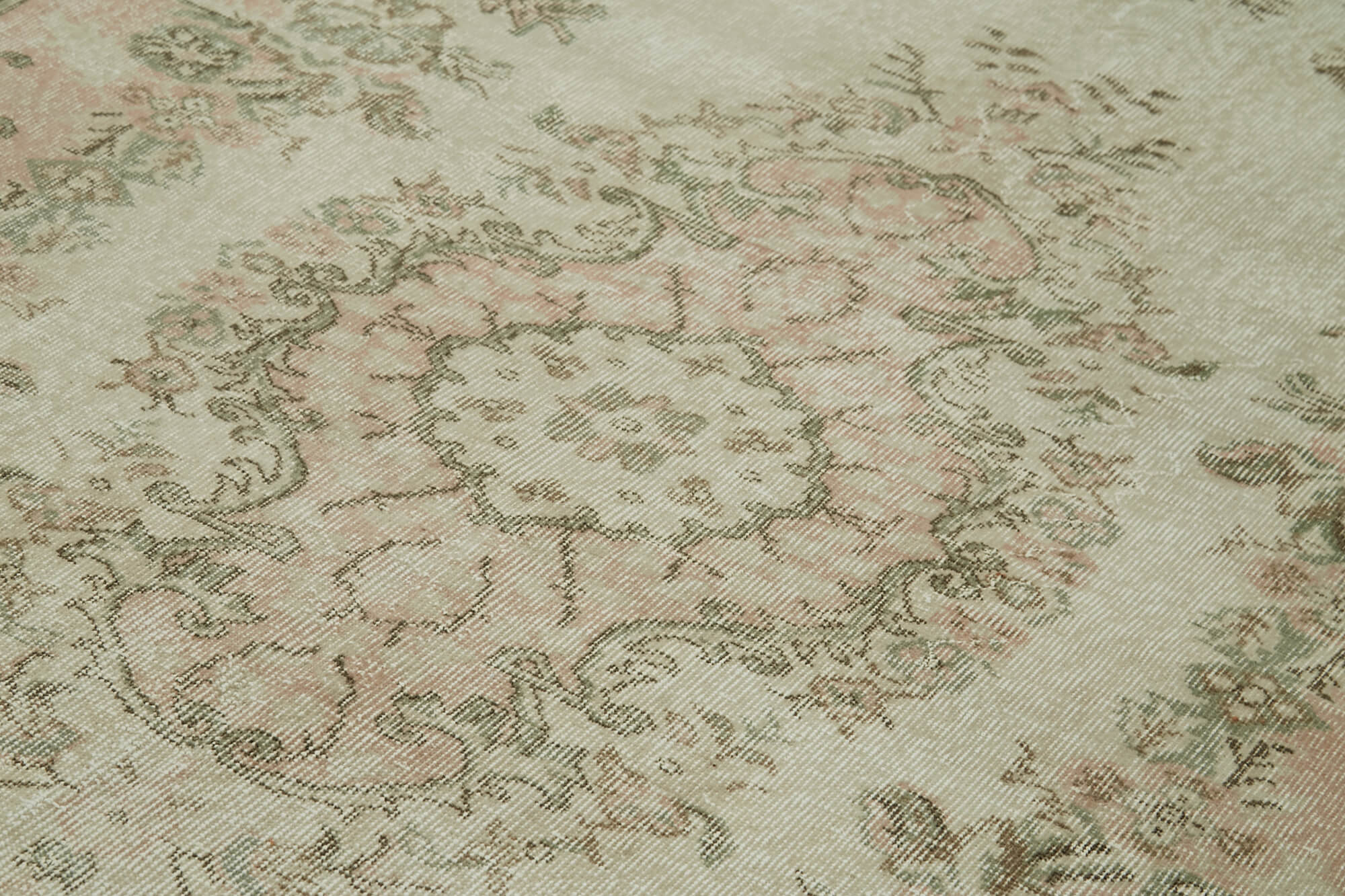 Vintage Bej Eskitme Pamuk Yün El Dokuma Halısı 170x262 Agacan