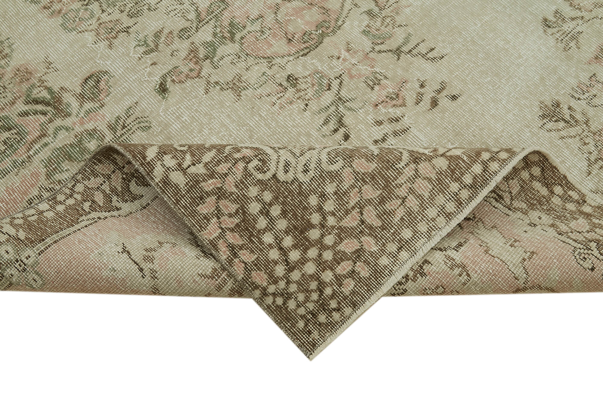 Vintage Bej Eskitme Pamuk Yün El Dokuma Halısı 170x262 Agacan