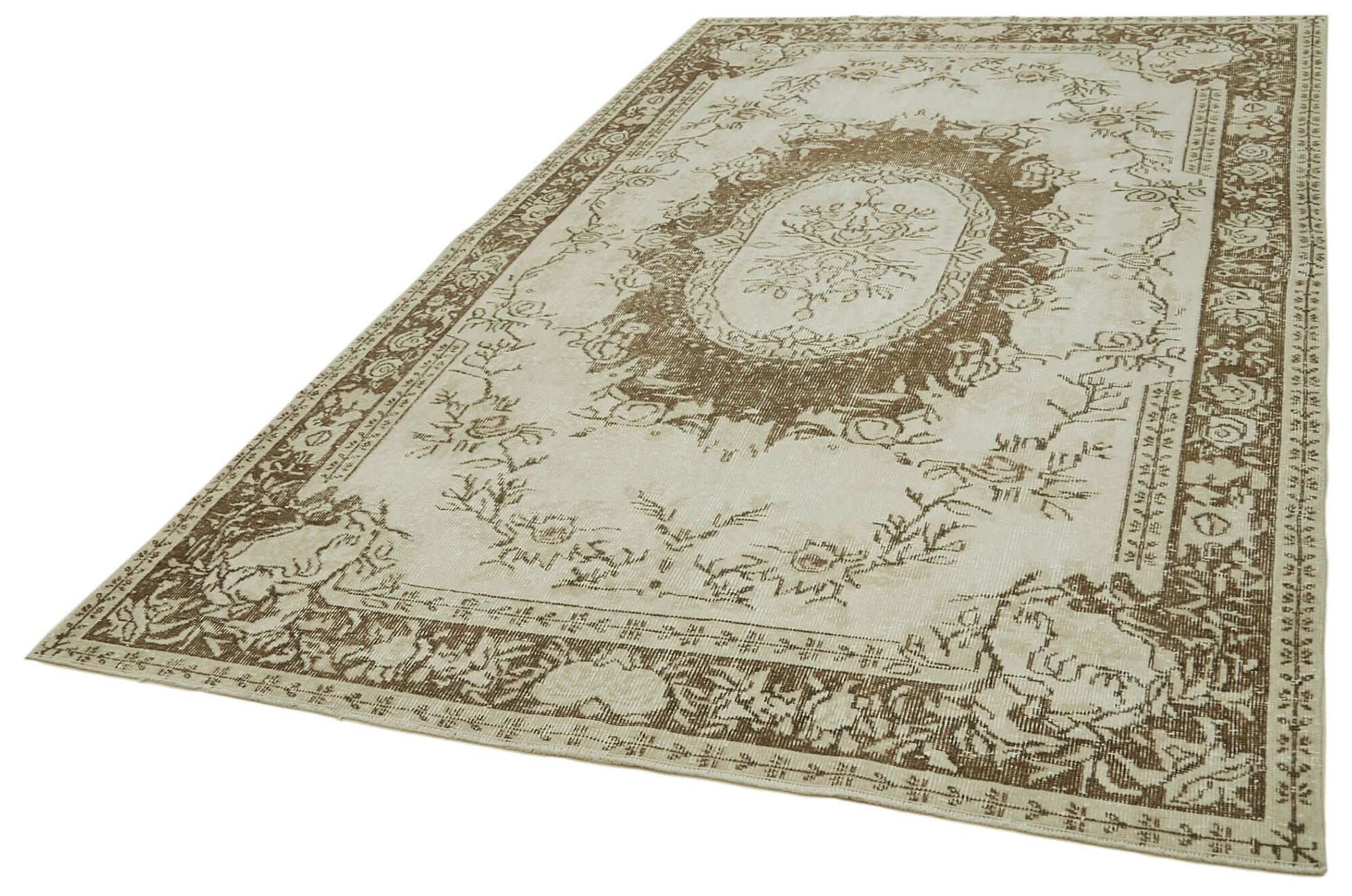 Vintage Bej Eskitme Pamuk Yün El Dokuma Halısı 177x296 Agacan