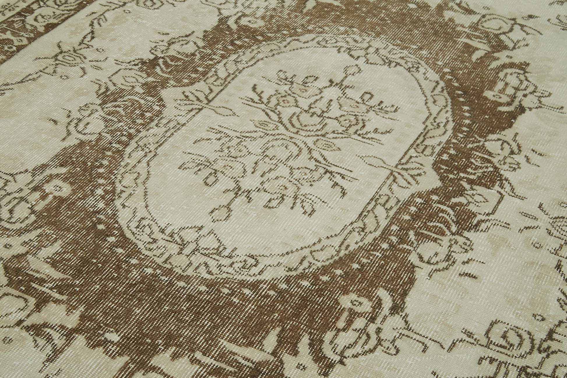 Vintage Bej Eskitme Pamuk Yün El Dokuma Halısı 177x296 Agacan