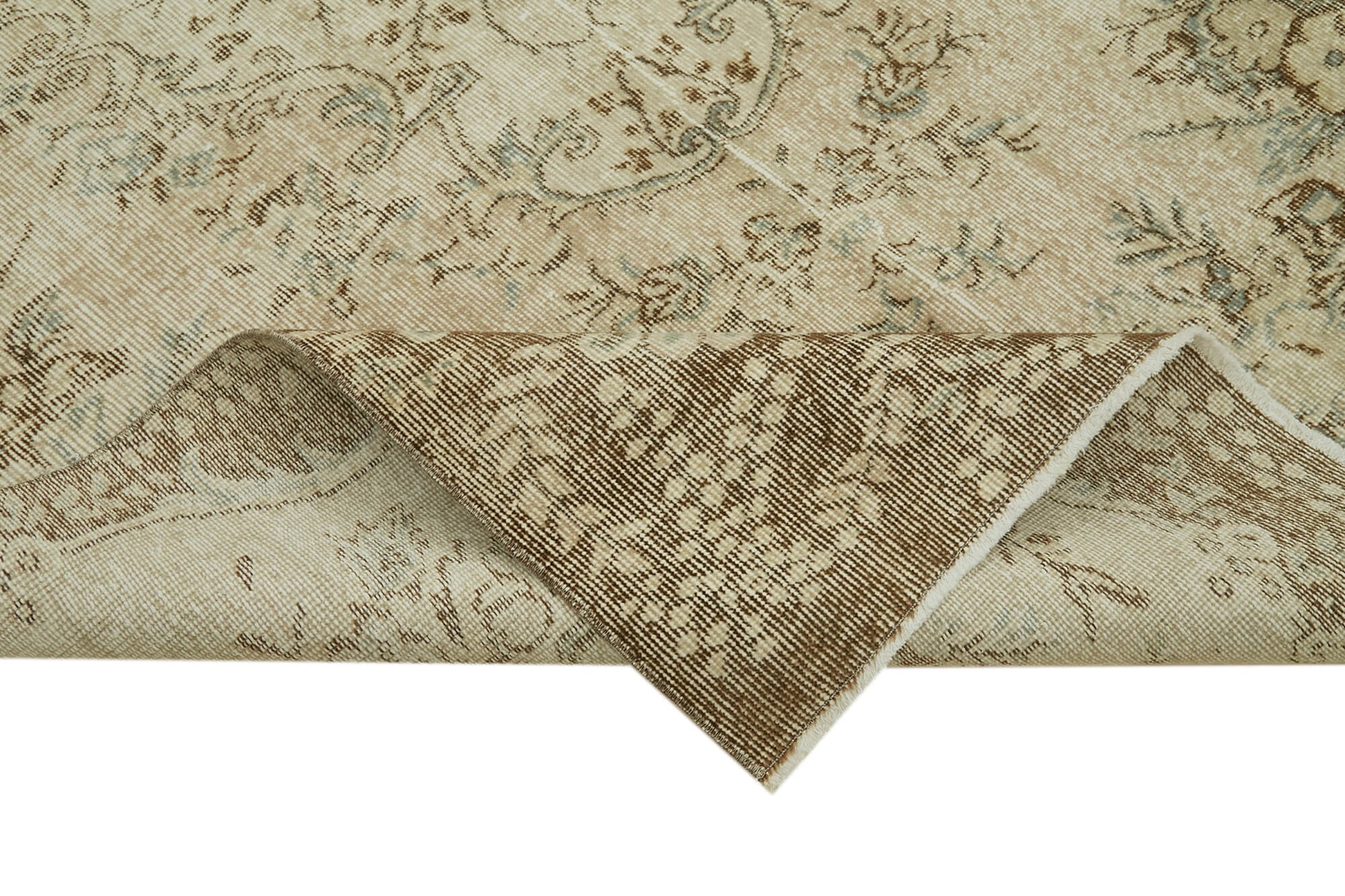 Vintage Bej Eskitme Pamuk Yün El Dokuma Halısı 172x266 Agacan