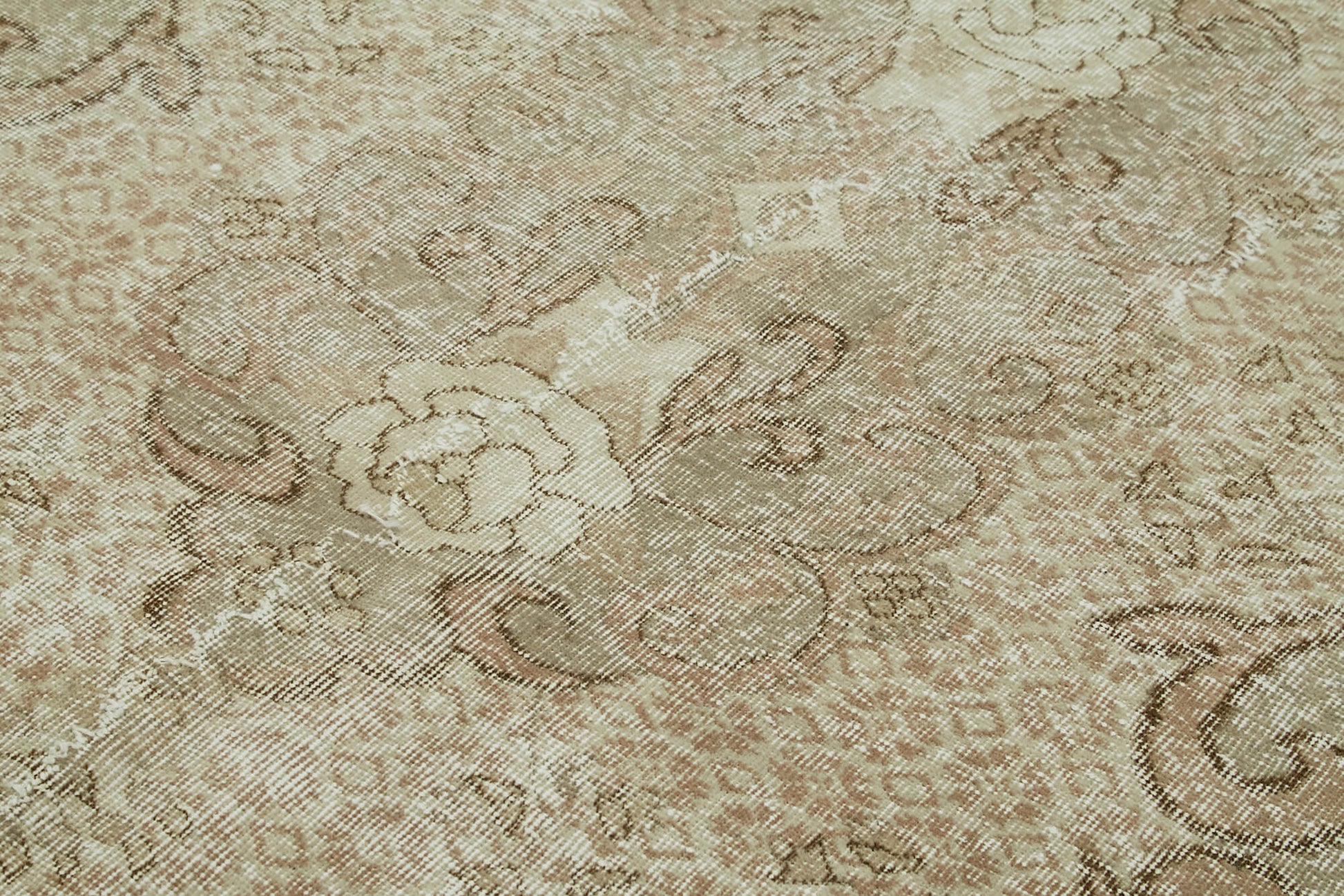 Vintage Bej Eskitme Pamuk Yün El Dokuma Halısı 165x263 Agacan