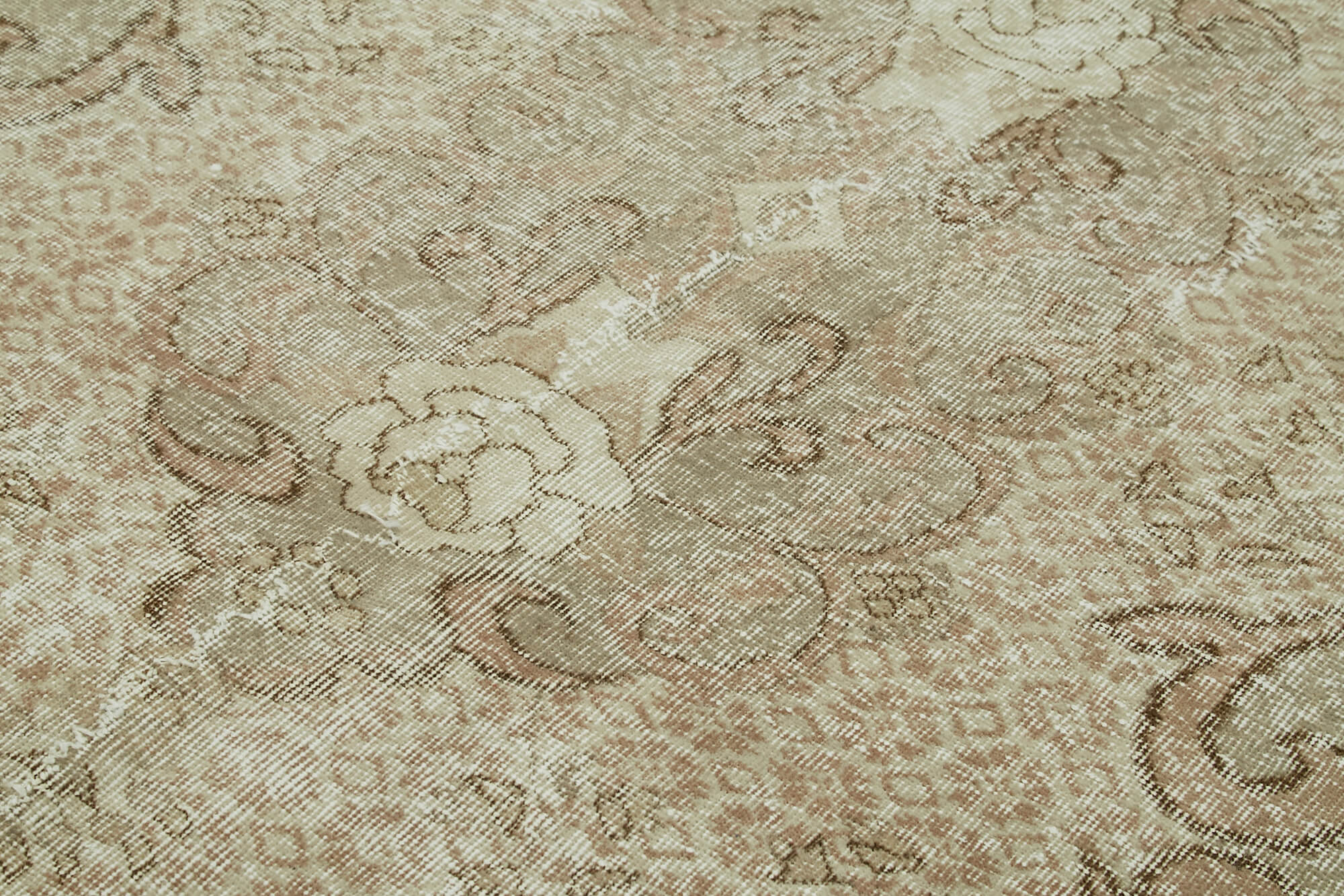 Vintage Bej Eskitme Pamuk Yün El Dokuma Halısı 165x263 Agacan