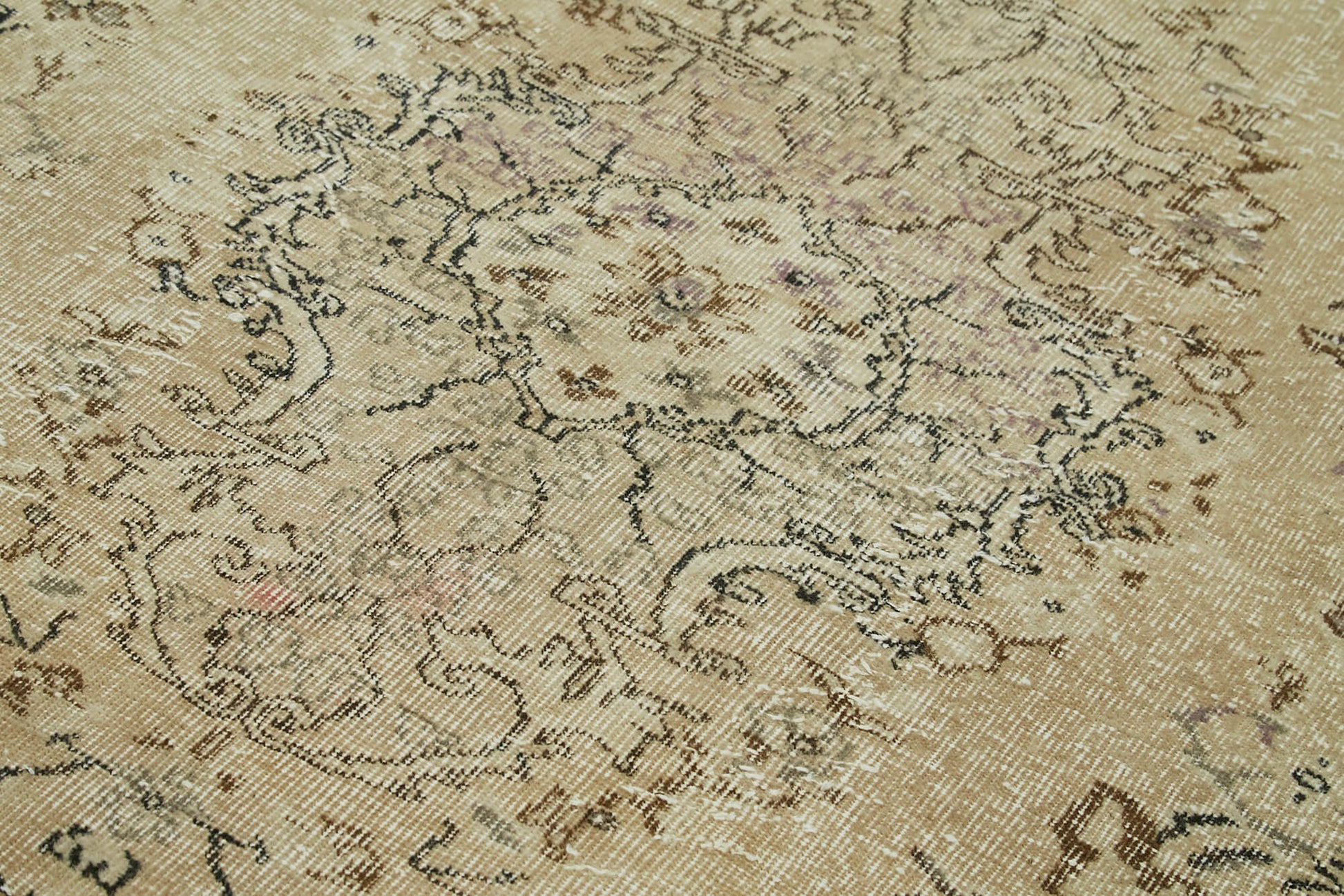 Vintage Bej Eskitme Pamuk Yün El Dokuma Halısı 167x260 Agacan