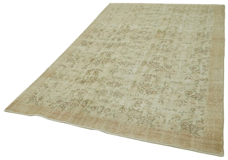 Vintage Bej Eskitme Pamuk Yün El Dokuma Halısı 171x280 Agacan
