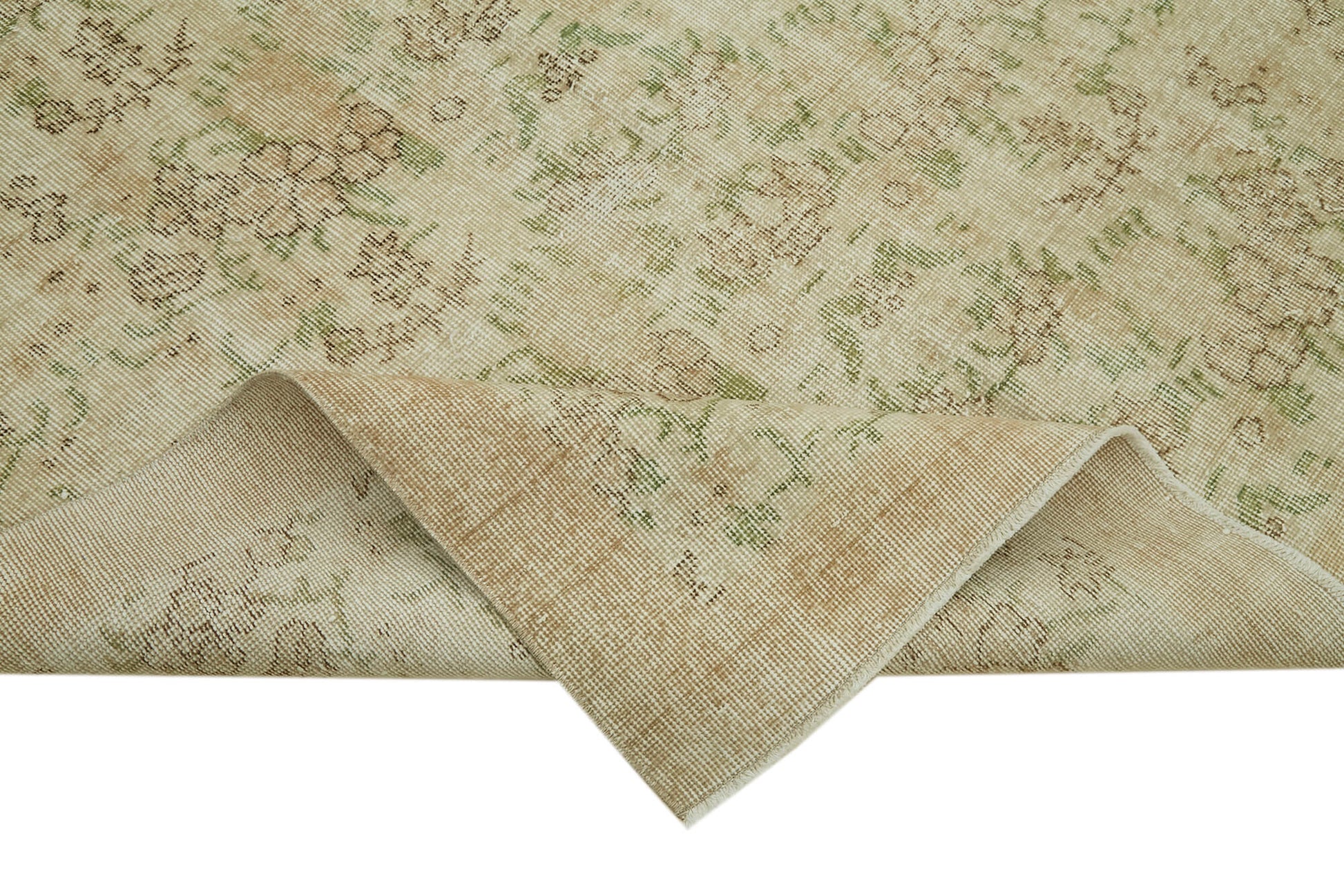 Vintage Bej Eskitme Pamuk Yün El Dokuma Halısı 171x280 Agacan