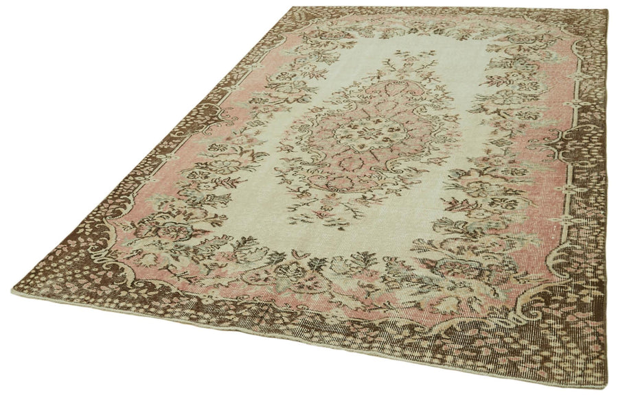 Vintage Bej Eskitme Pamuk Yün El Dokuma Halısı 170x255 Agacan
