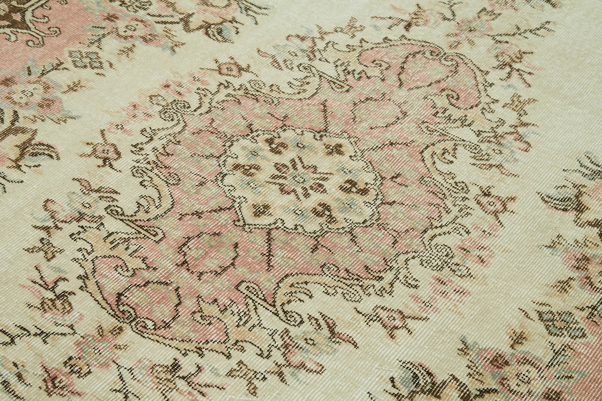 Vintage Bej Eskitme Pamuk Yün El Dokuma Halısı 170x255 Agacan