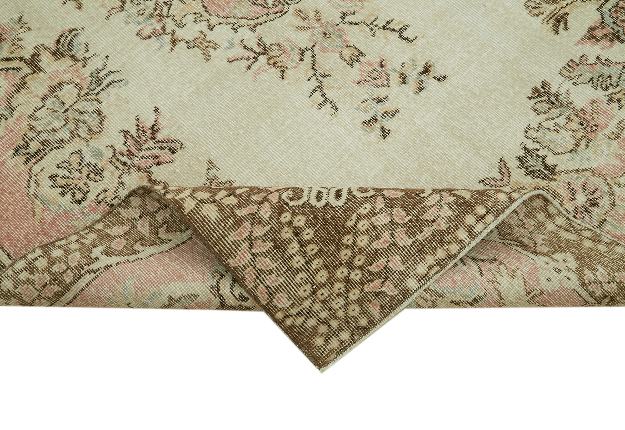 Vintage Bej Eskitme Pamuk Yün El Dokuma Halısı 170x255 Agacan