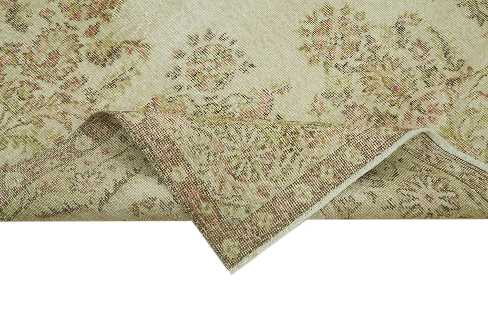 Vintage Bej Eskitme Pamuk Yün El Dokuma Halısı 170x284 Agacan