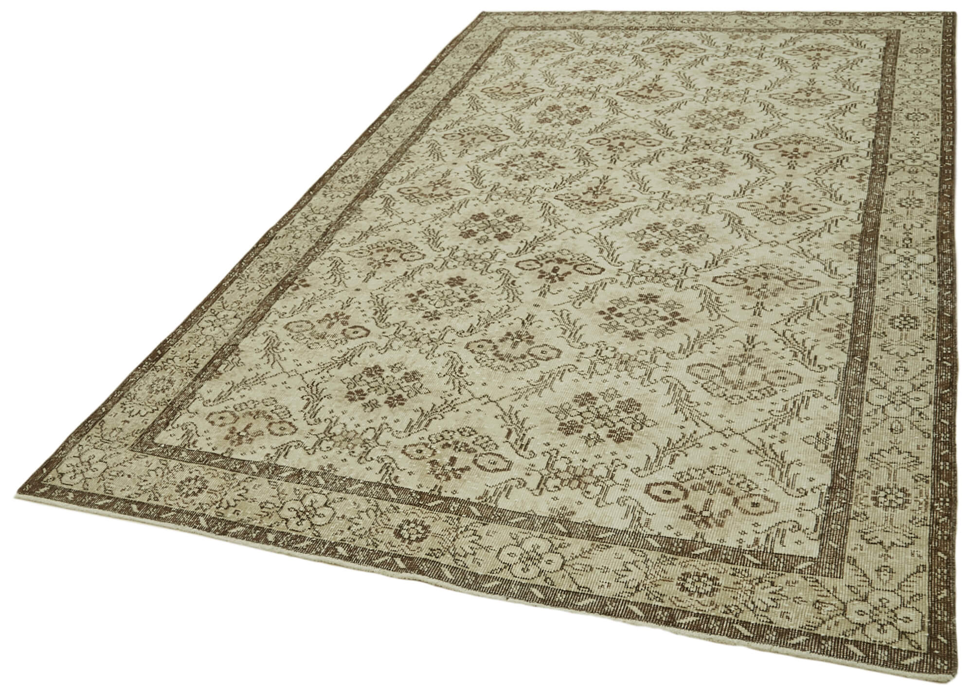 Vintage Bej Eskitme Pamuk Yün El Dokuma Halısı 174x284 Agacan