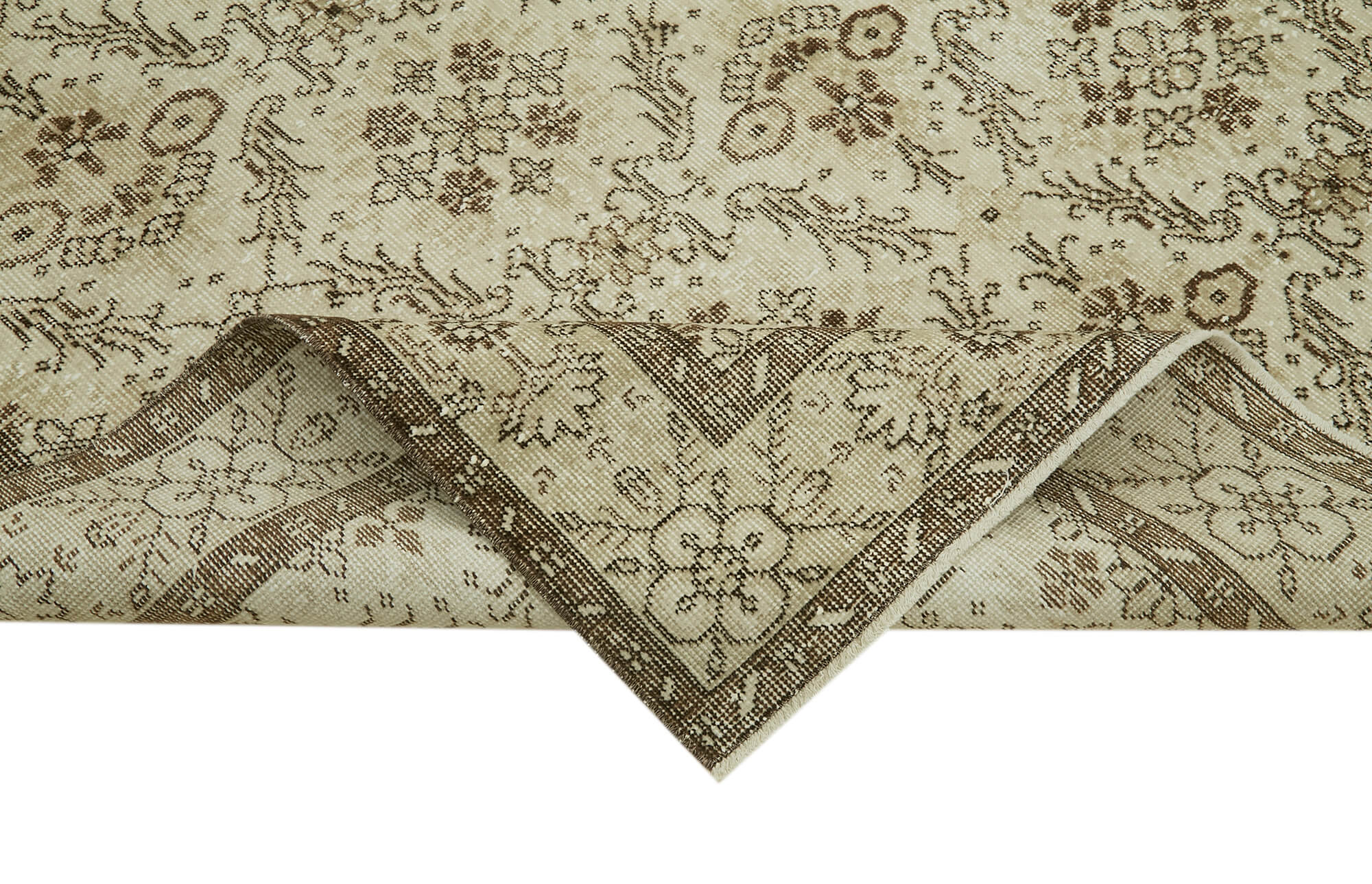 Vintage Bej Eskitme Pamuk Yün El Dokuma Halısı 174x284 Agacan