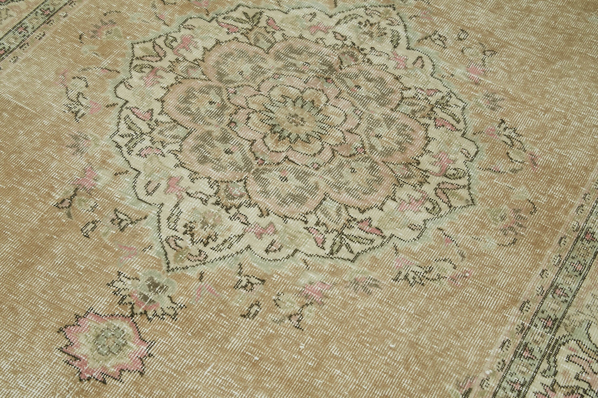 Vintage Bej Eskitme Pamuk Yün El Dokuma Halısı 140x225 Agacan