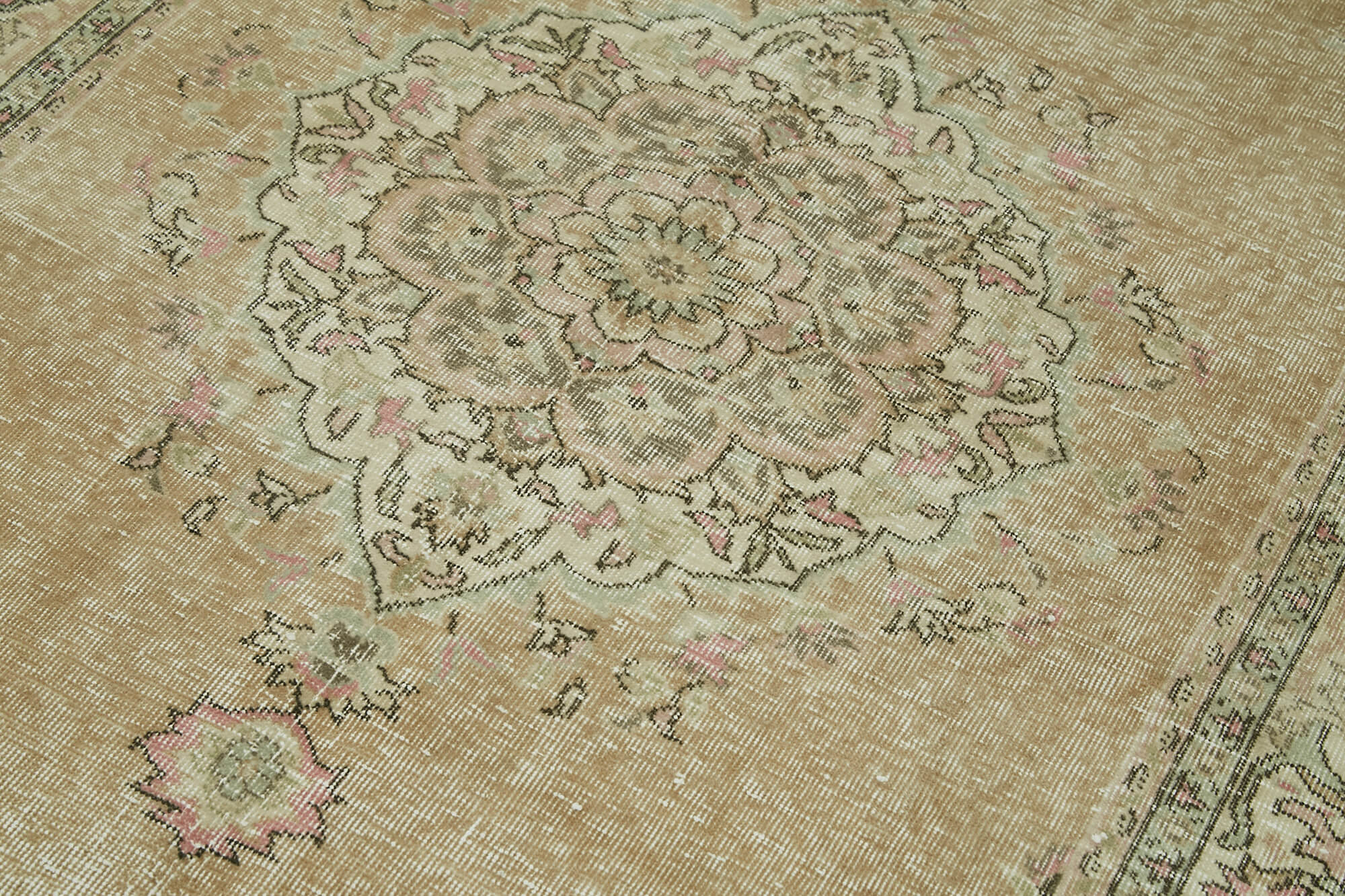 Vintage Bej Eskitme Pamuk Yün El Dokuma Halısı 140x225 Agacan