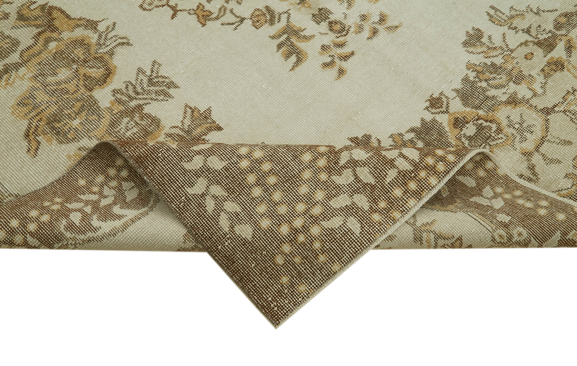 Vintage Bej Eskitme Pamuk Yün El Dokuma Halısı 187x300 Agacan