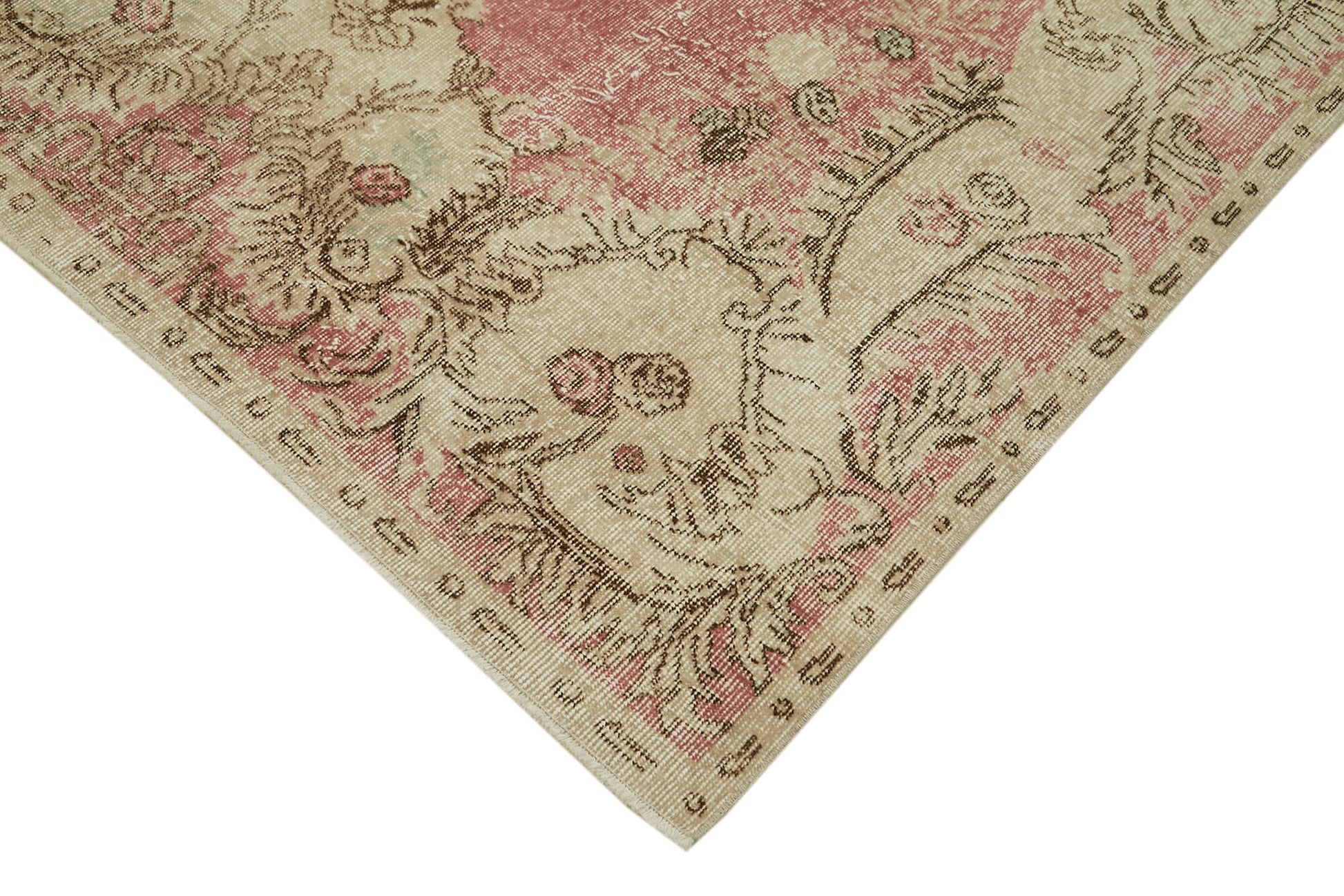 Vintage Bej Eskitme Pamuk Yün El Dokuma Halısı 170x291 Agacan