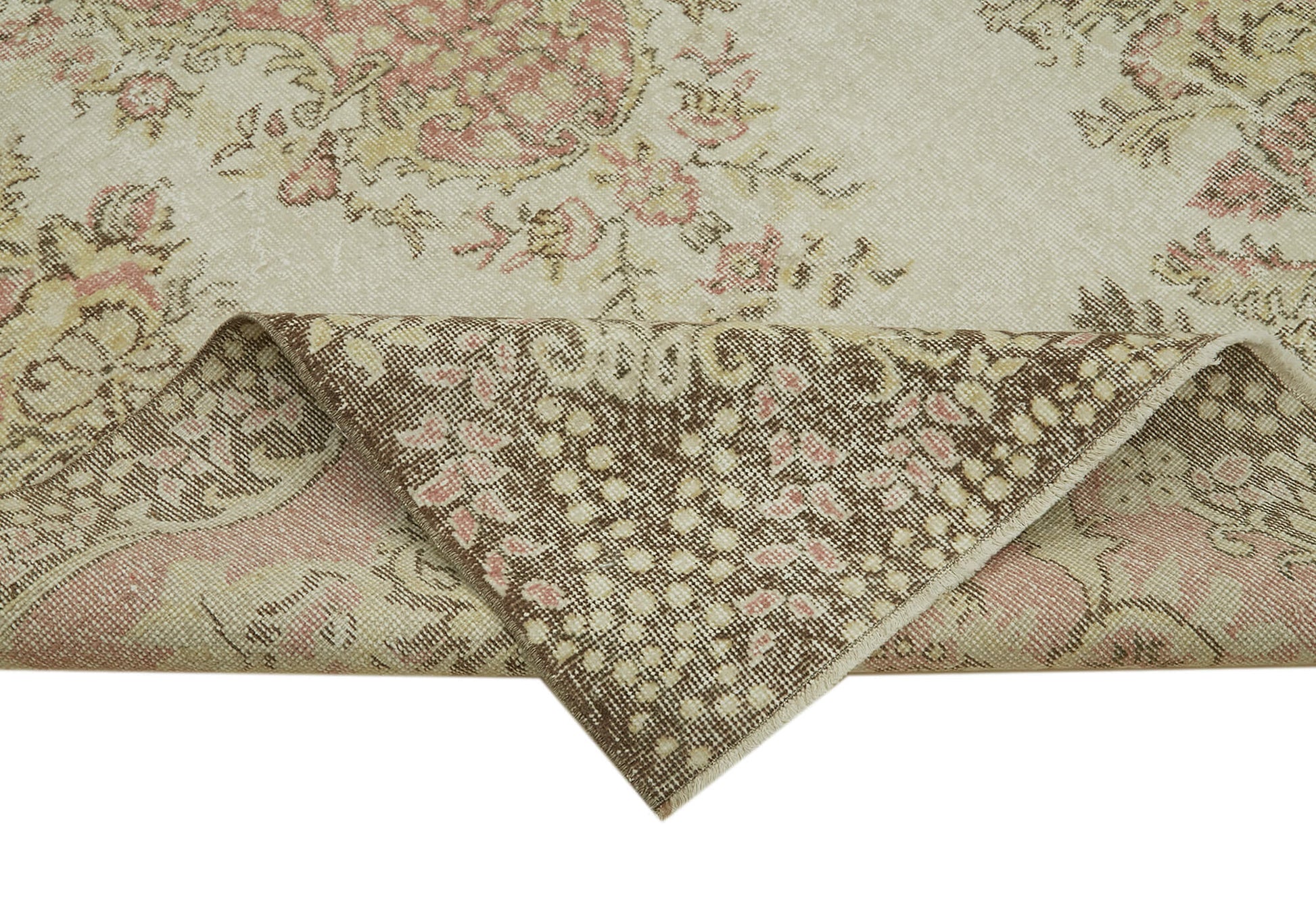 Vintage Bej Eskitme Pamuk Yün El Dokuma Halısı 169x306 Agacan