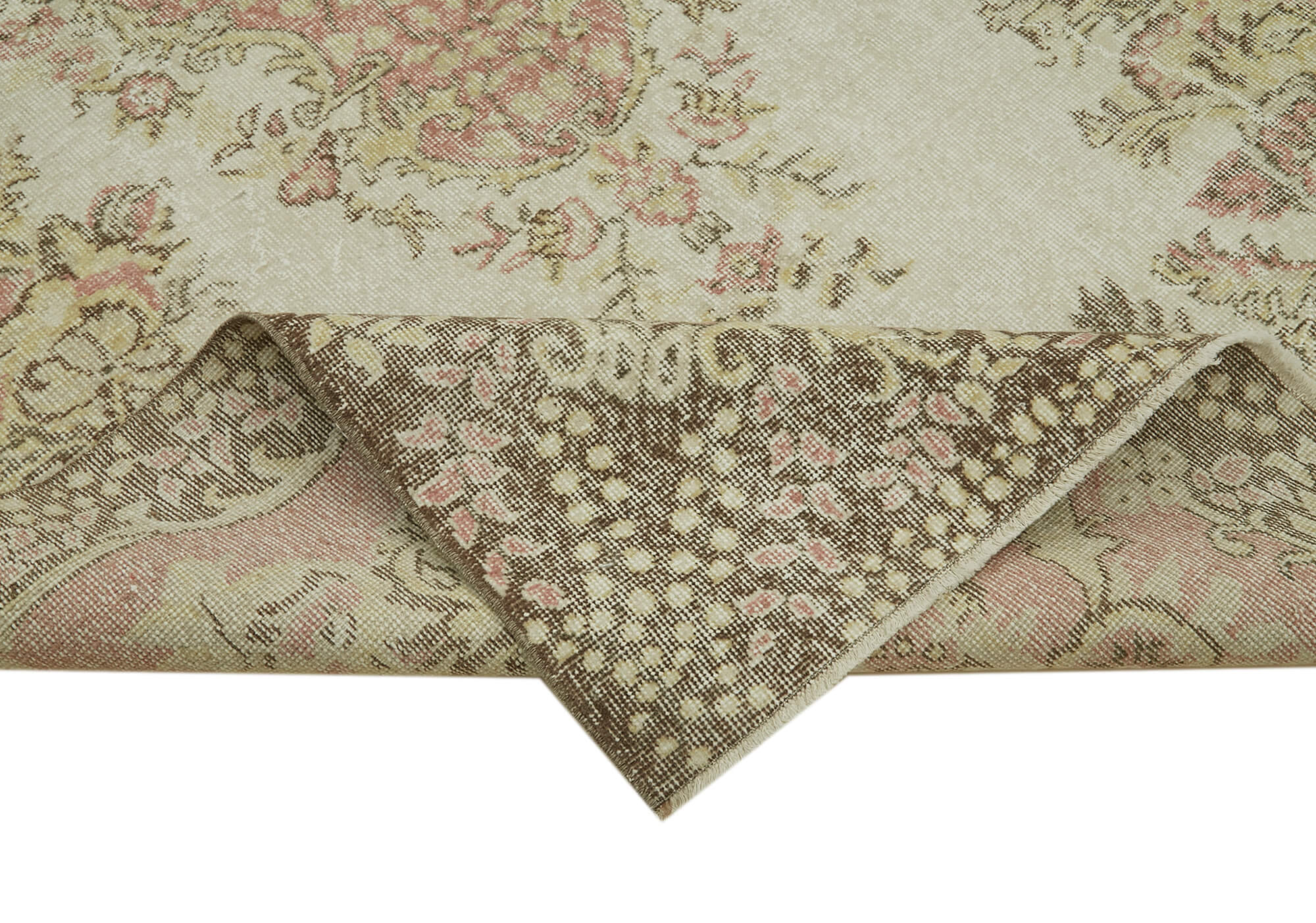 Vintage Bej Eskitme Pamuk Yün El Dokuma Halısı 169x306 Agacan