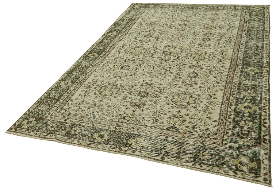 Vintage Bej Eskitme Pamuk Yün El Dokuma Halısı 172x276 Agacan
