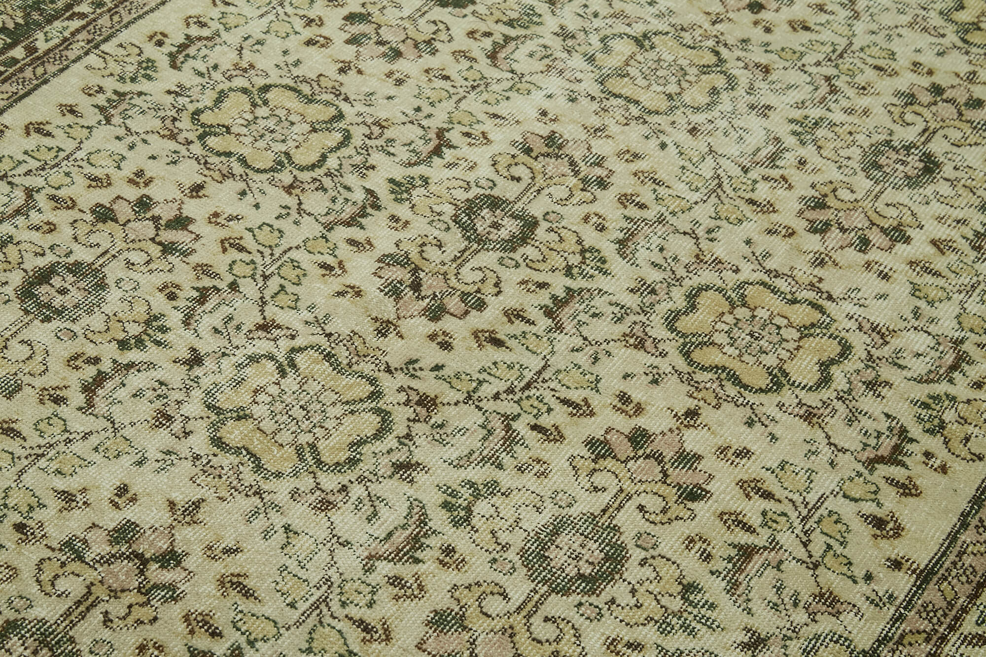 Vintage Bej Eskitme Pamuk Yün El Dokuma Halısı 172x276 Agacan