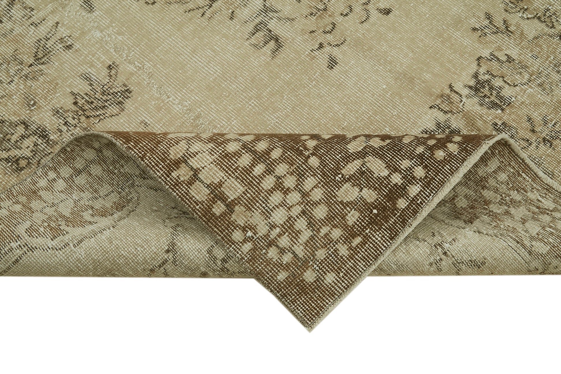 Vintage Bej Eskitme Pamuk Yün El Dokuma Halısı 169x280 Agacan