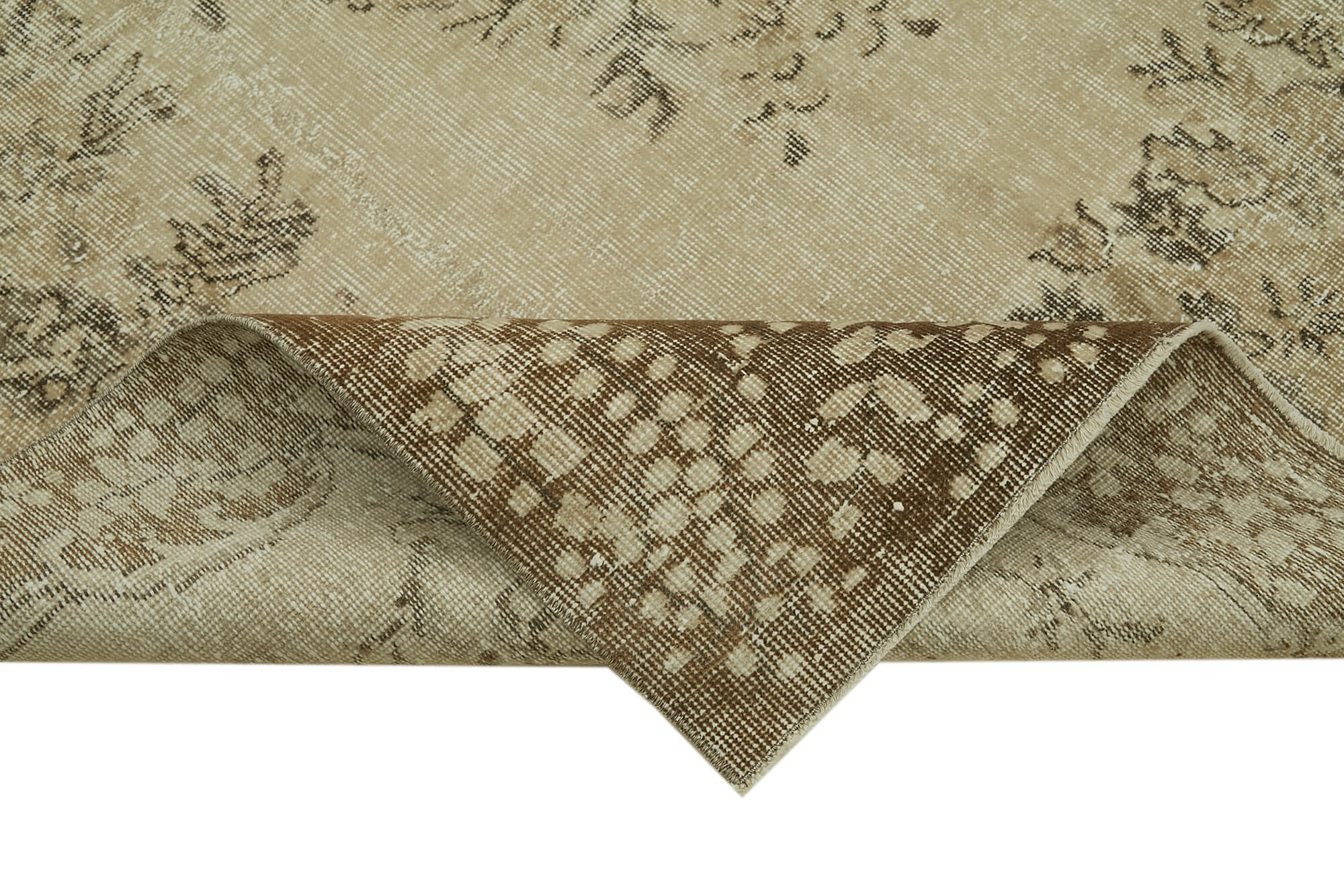 Vintage Bej Eskitme Pamuk Yün El Dokuma Halısı 169x280 Agacan