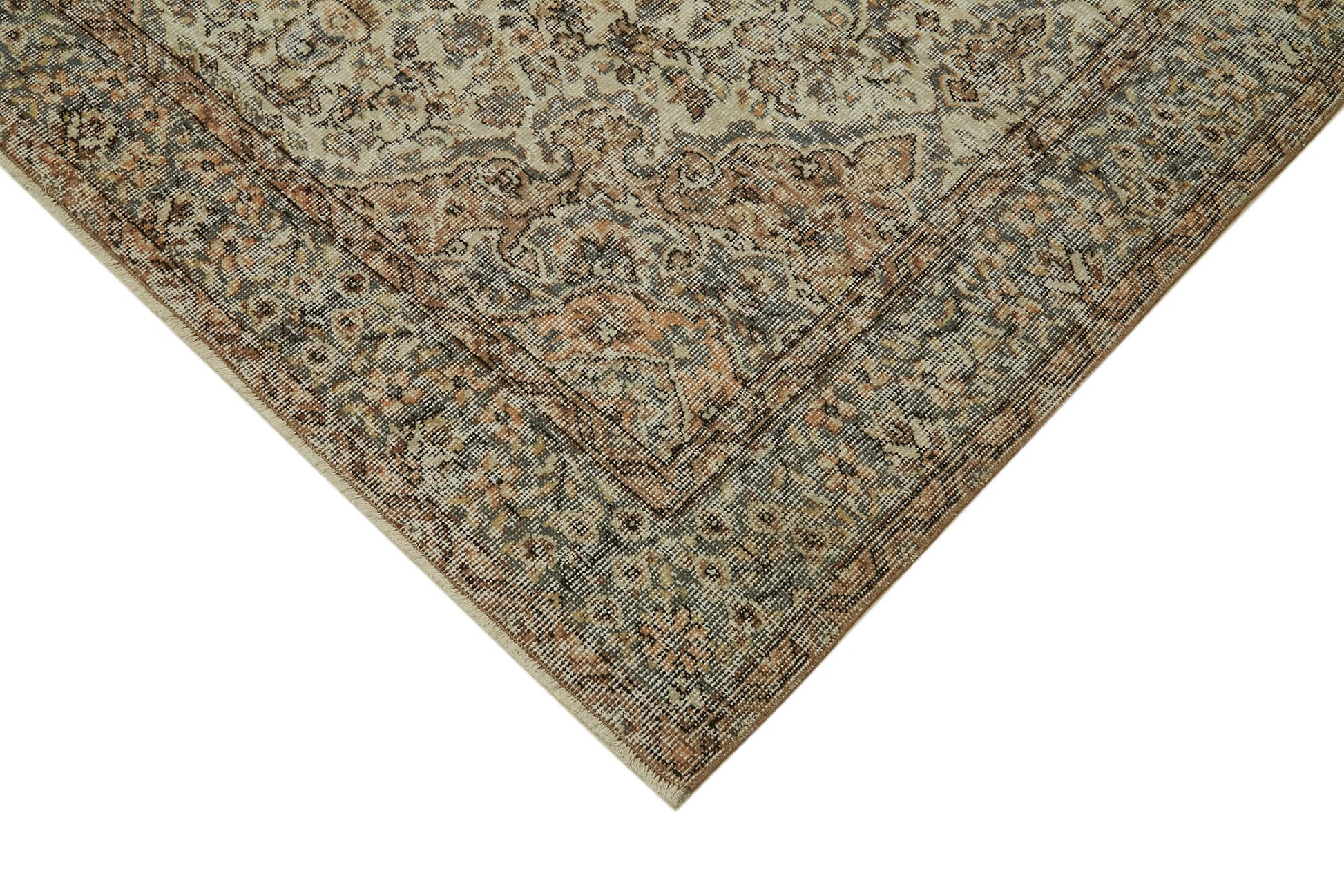 Vintage Bej Eskitme Pamuk Yün El Dokuma Halısı 167x280 Agacan