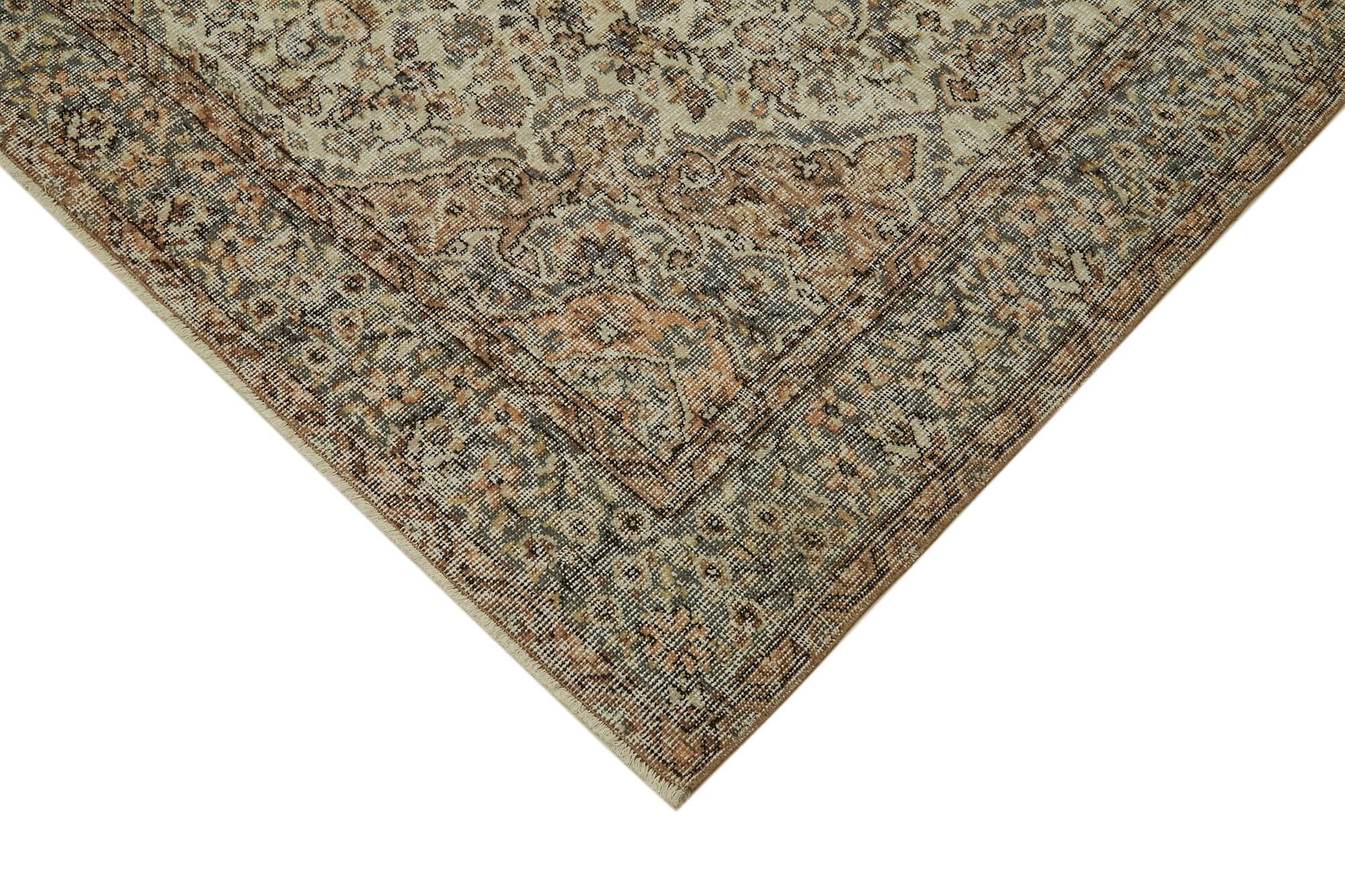 Vintage Bej Eskitme Pamuk Yün El Dokuma Halısı 167x280 Agacan