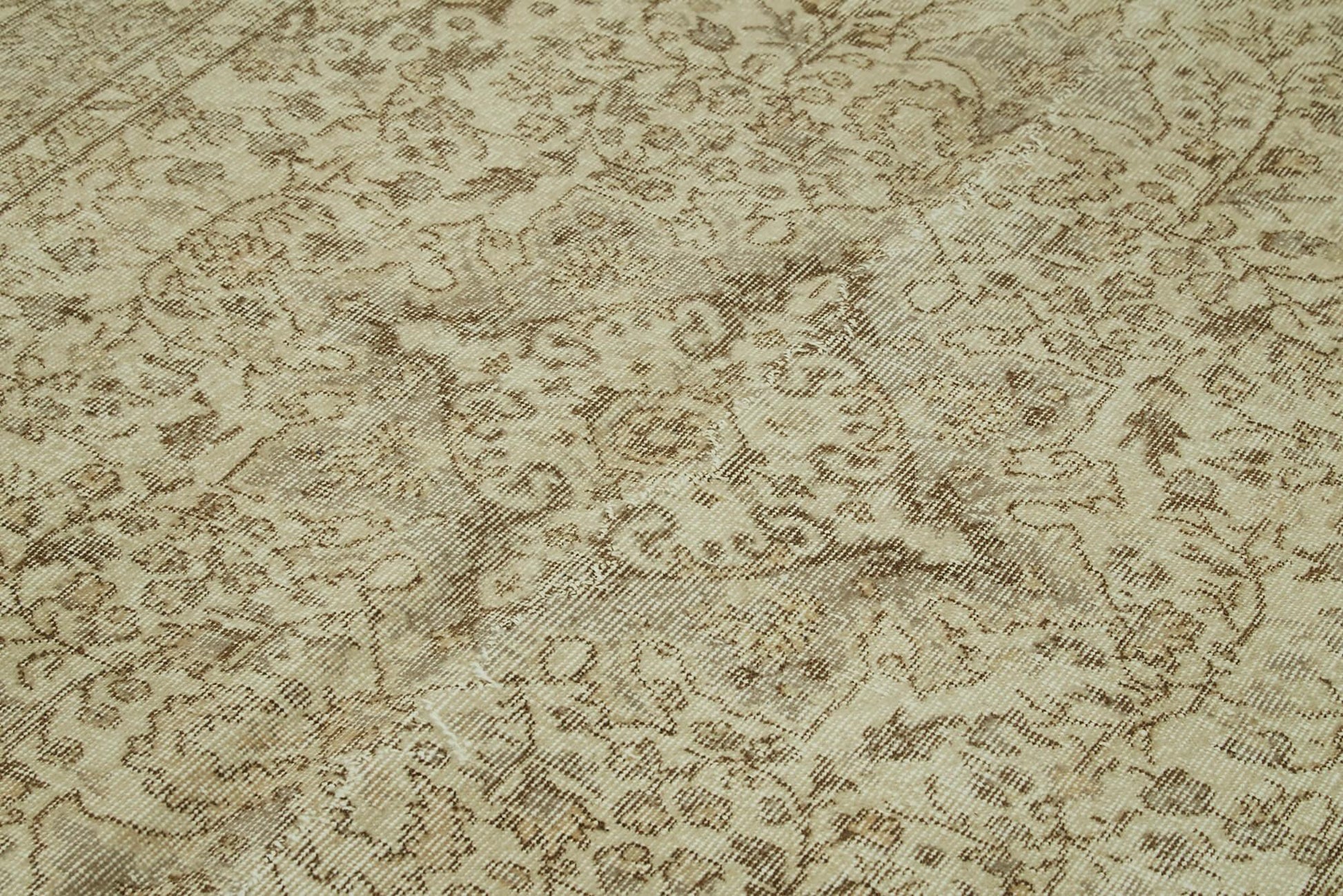 Vintage Bej Eskitme Pamuk Yün El Dokuma Halısı 152x267 Agacan