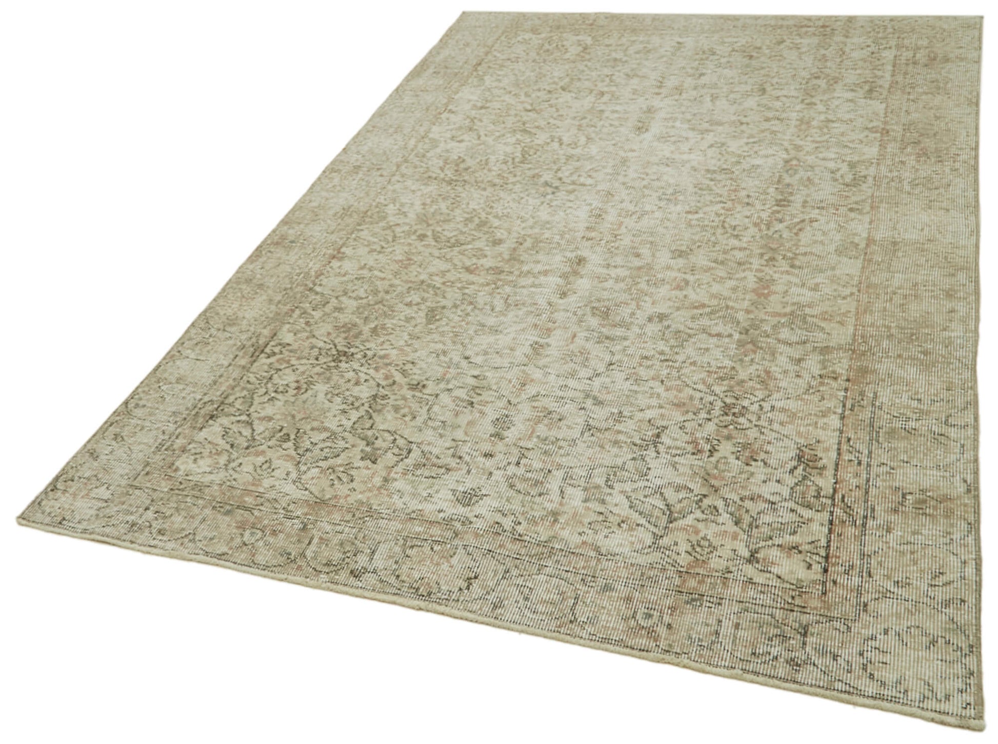 Vintage Bej Eskitme Pamuk Yün El Dokuma Halısı 149x254 Agacan