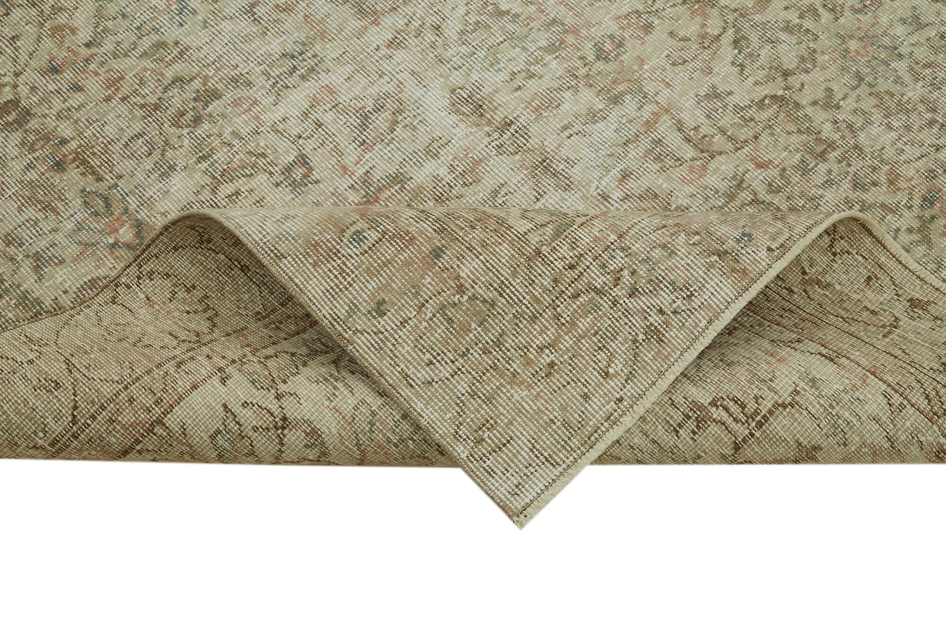 Vintage Bej Eskitme Pamuk Yün El Dokuma Halısı 149x254 Agacan