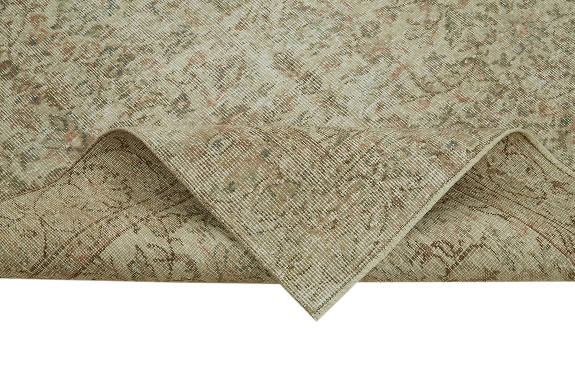 Vintage Bej Eskitme Pamuk Yün El Dokuma Halısı 149x254 Agacan