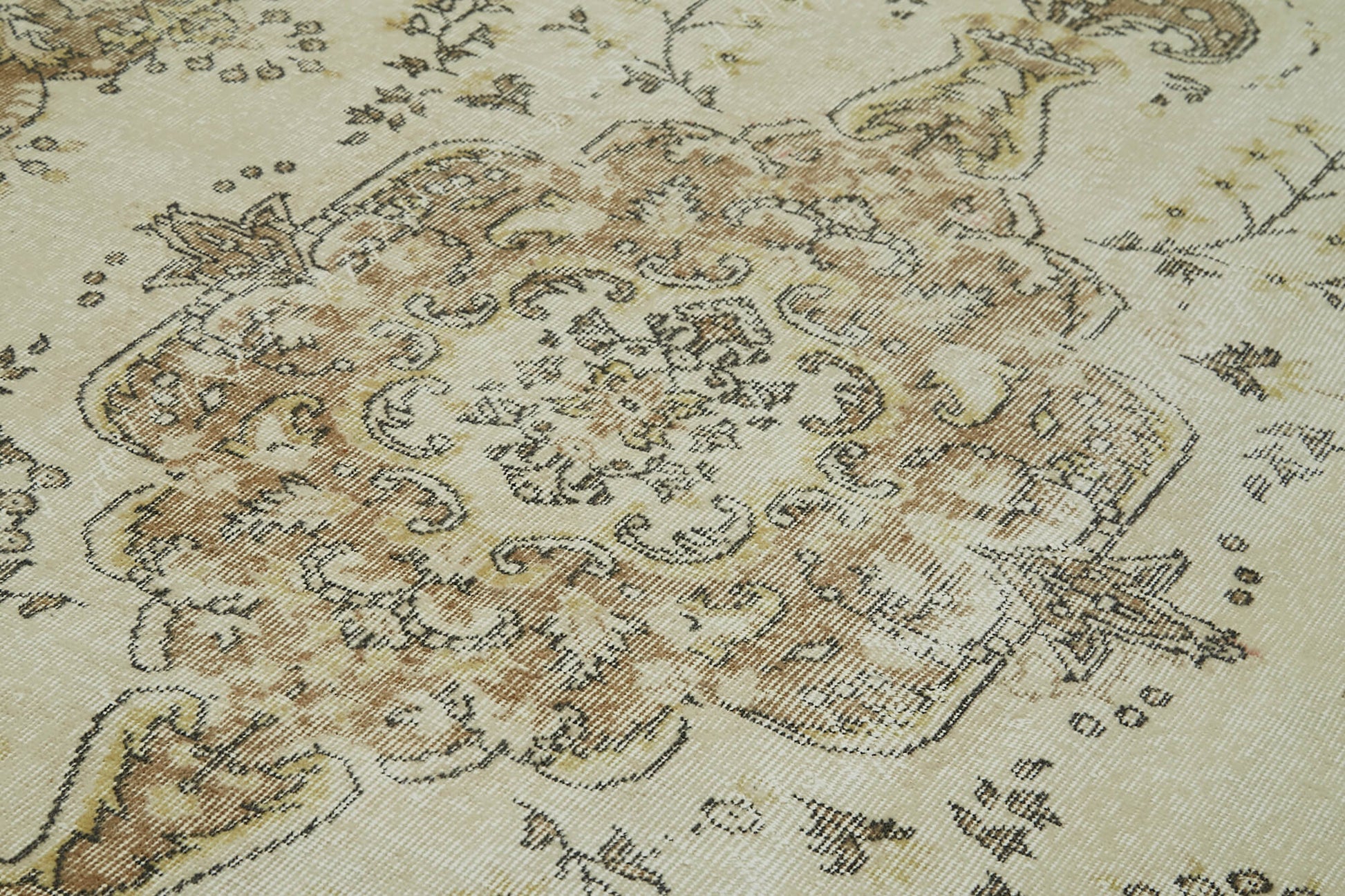 Vintage Bej Eskitme Pamuk Yün El Dokuma Halısı 172x287 Agacan