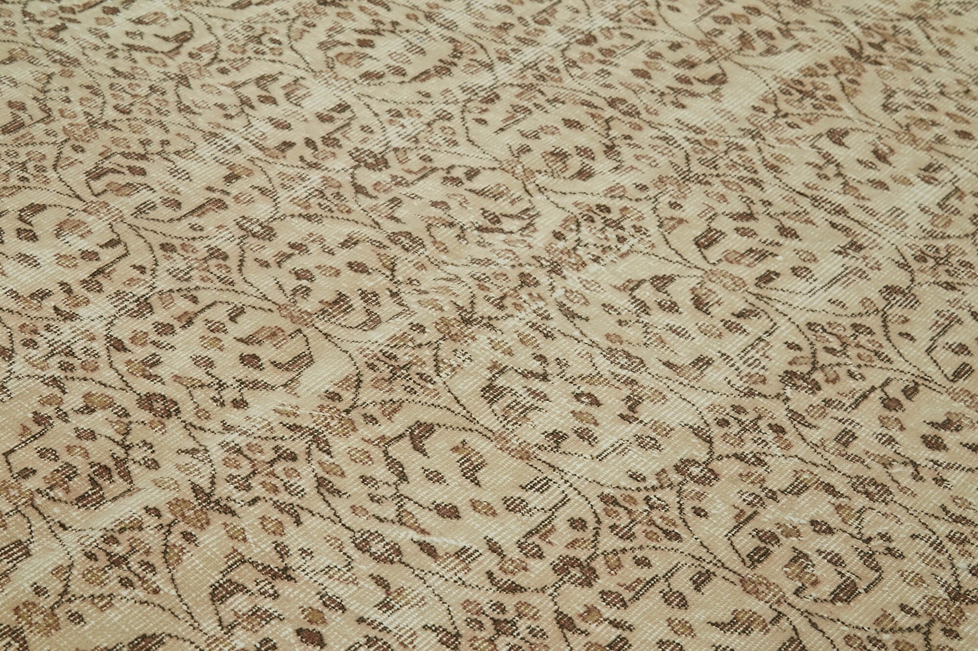 Vintage Bej Eskitme Pamuk Yün El Dokuma Halısı 176x262 Agacan