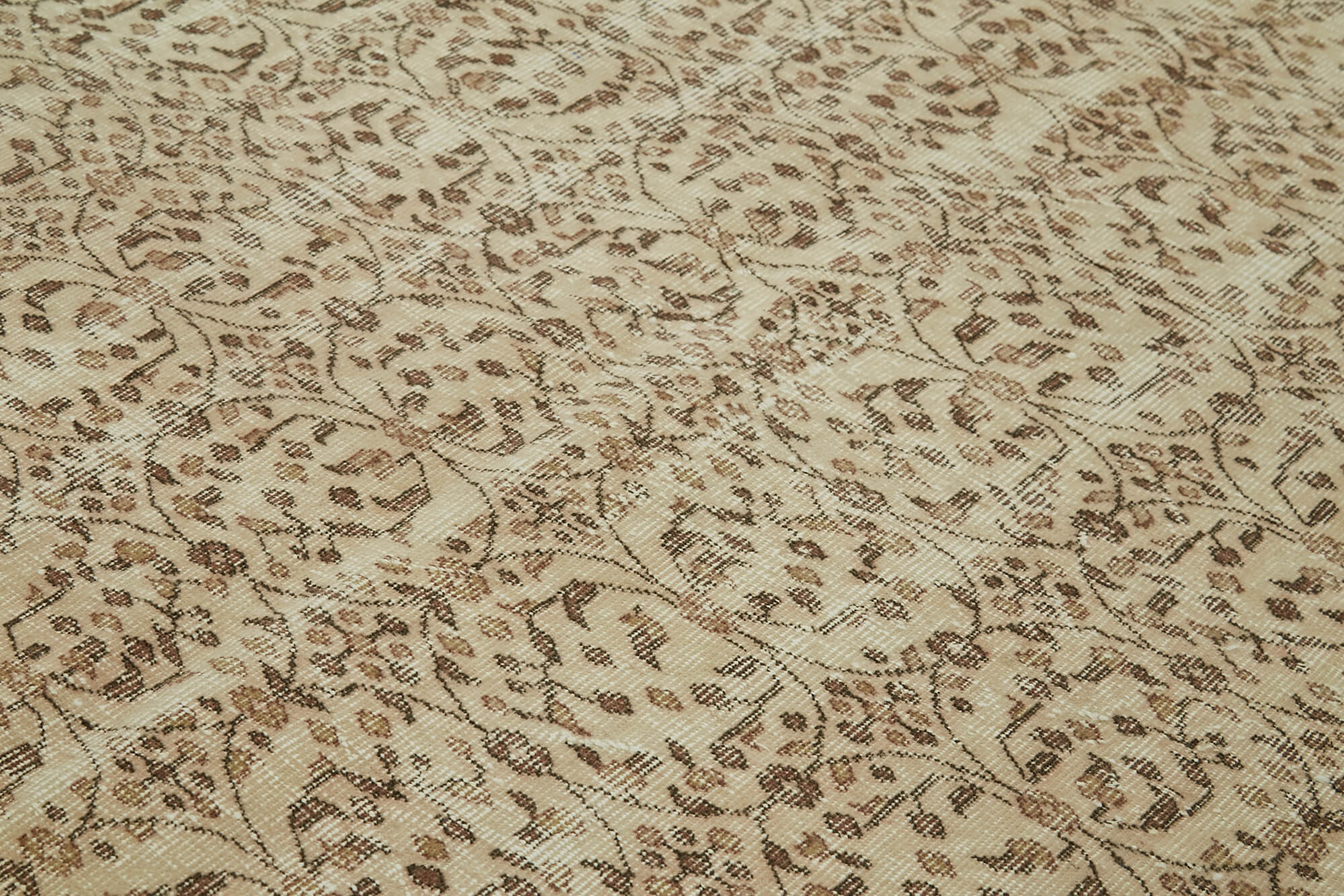 Vintage Bej Eskitme Pamuk Yün El Dokuma Halısı 176x262 Agacan