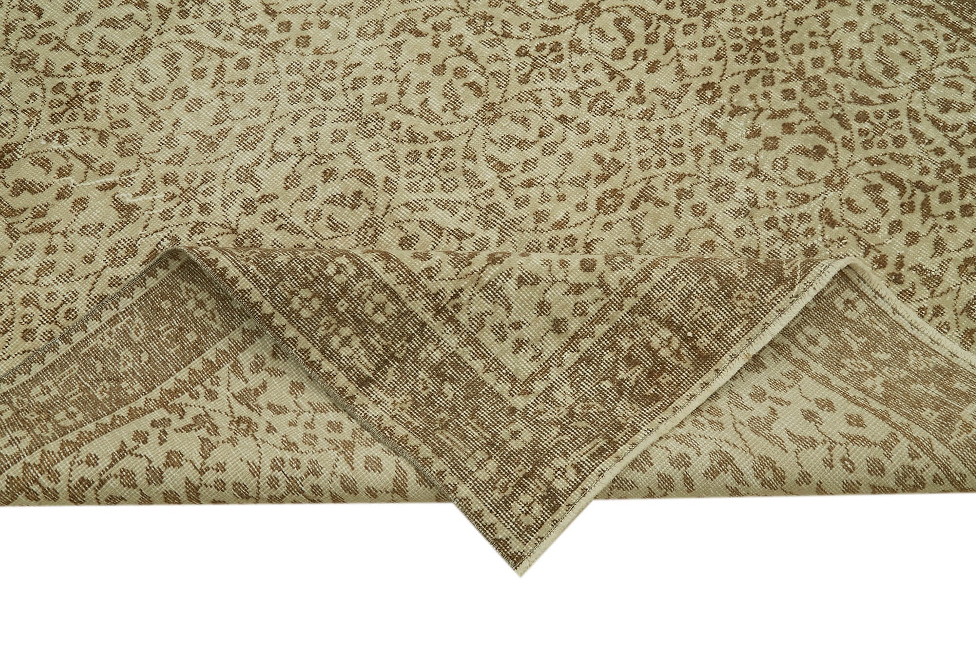 Vintage Bej Eskitme Pamuk Yün El Dokuma Halısı 166x275 Agacan