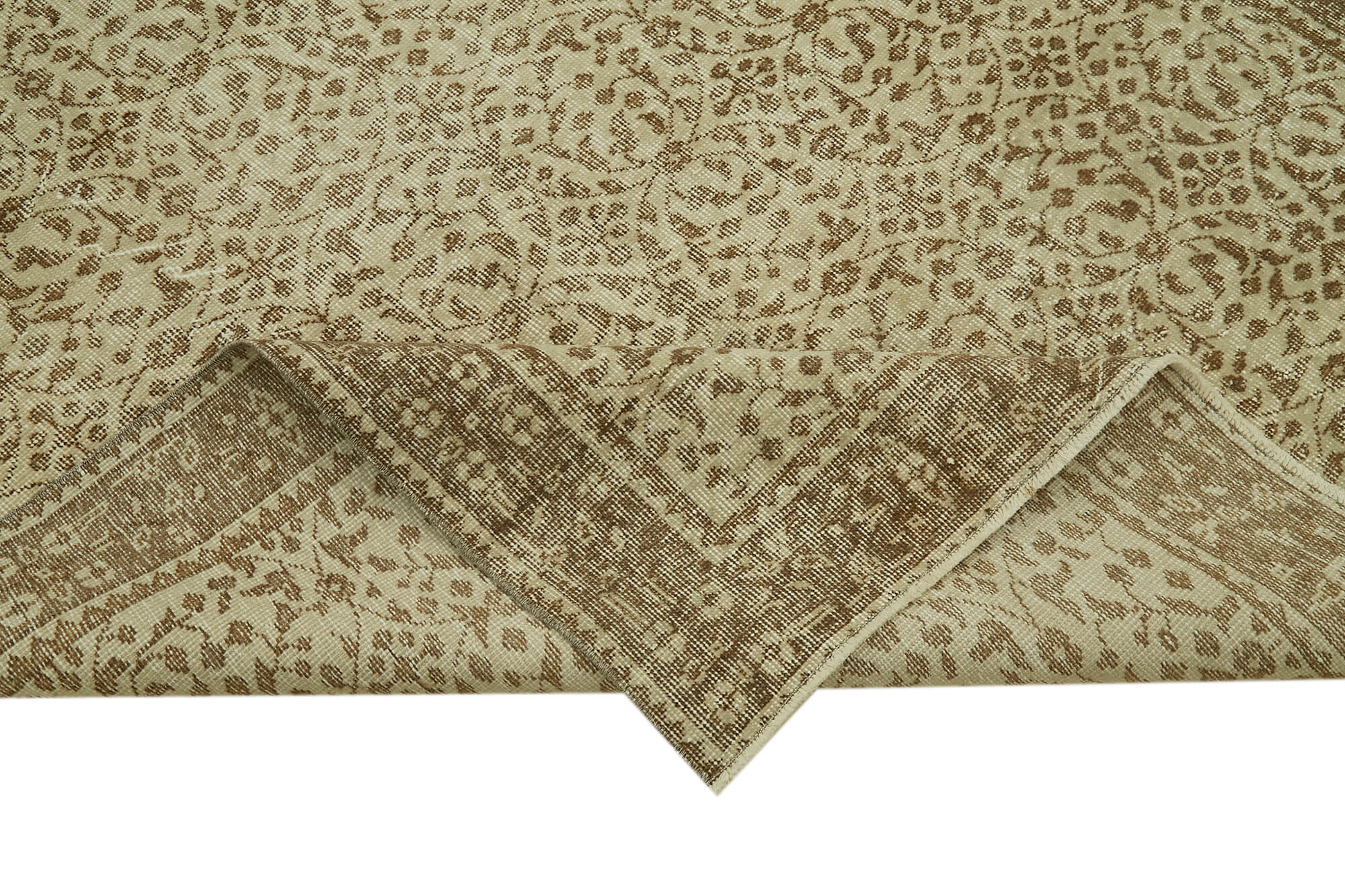 Vintage Bej Eskitme Pamuk Yün El Dokuma Halısı 166x275 Agacan