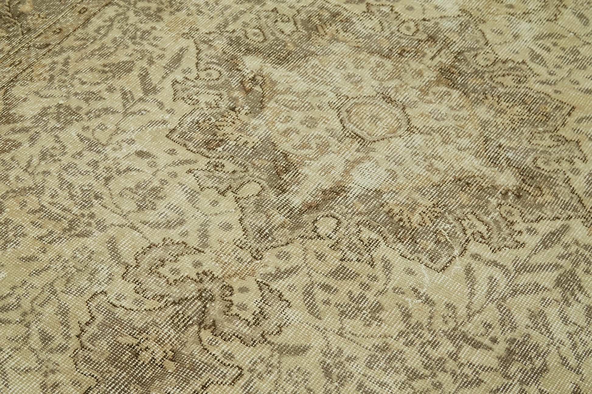 Vintage Bej Eskitme Pamuk Yün El Dokuma Halısı 142x257 Agacan