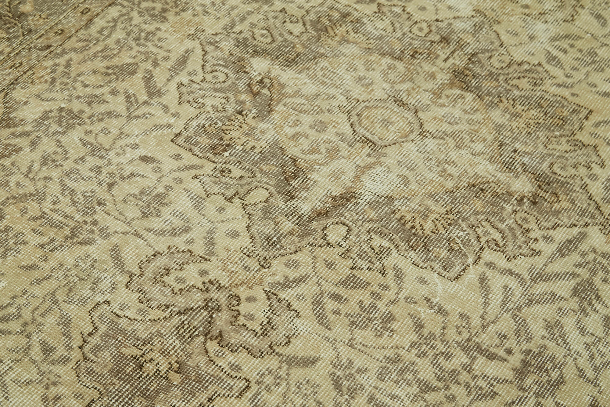 Vintage Bej Eskitme Pamuk Yün El Dokuma Halısı 142x257 Agacan