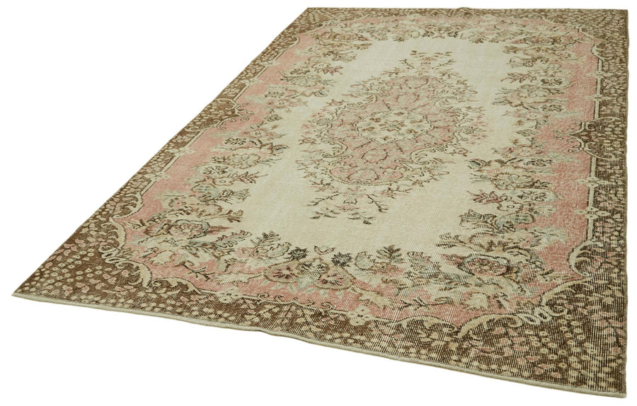 Vintage Bej Eskitme Pamuk Yün El Dokuma Halısı 168x258 Agacan