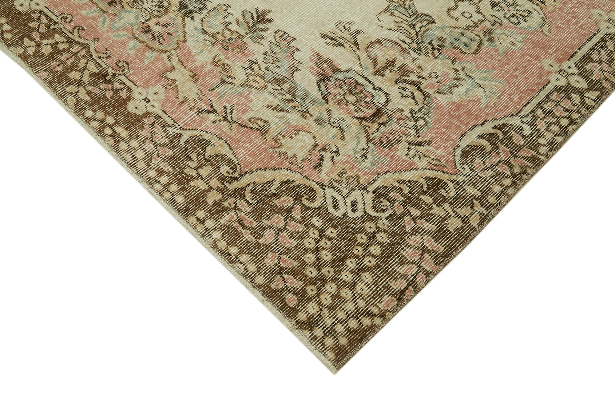 Vintage Bej Eskitme Pamuk Yün El Dokuma Halısı 168x258 Agacan