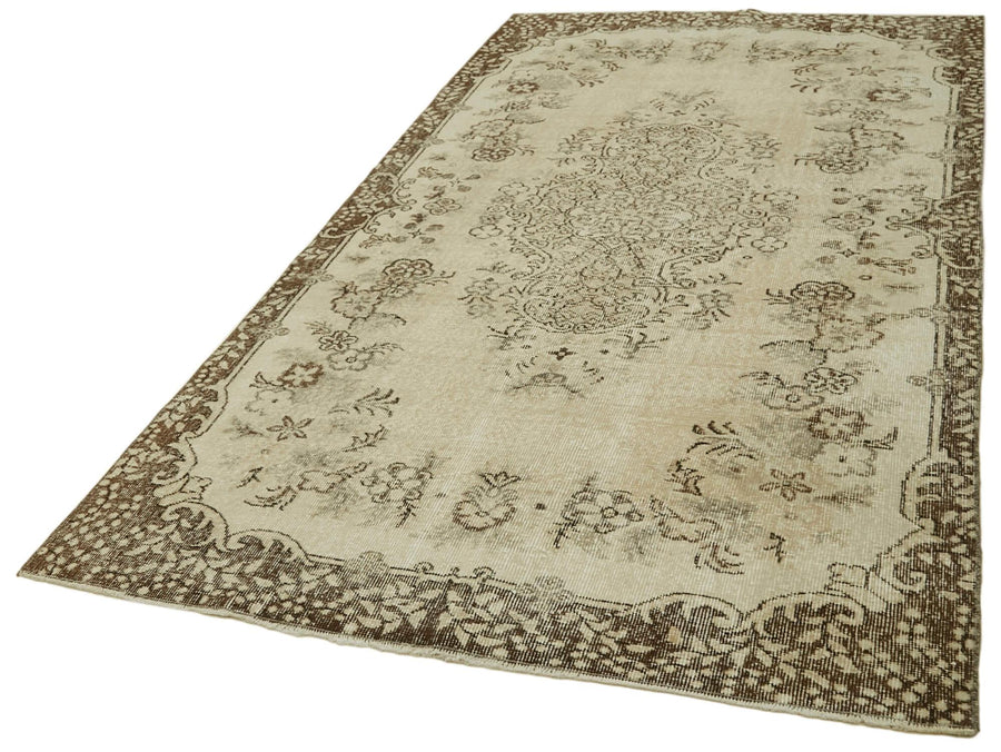 Vintage Bej Eskitme Pamuk Yün El Dokuma Halısı 150x276 Agacan