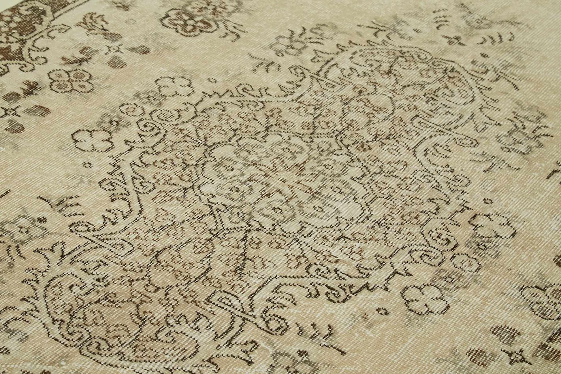 Vintage Bej Eskitme Pamuk Yün El Dokuma Halısı 150x276 Agacan